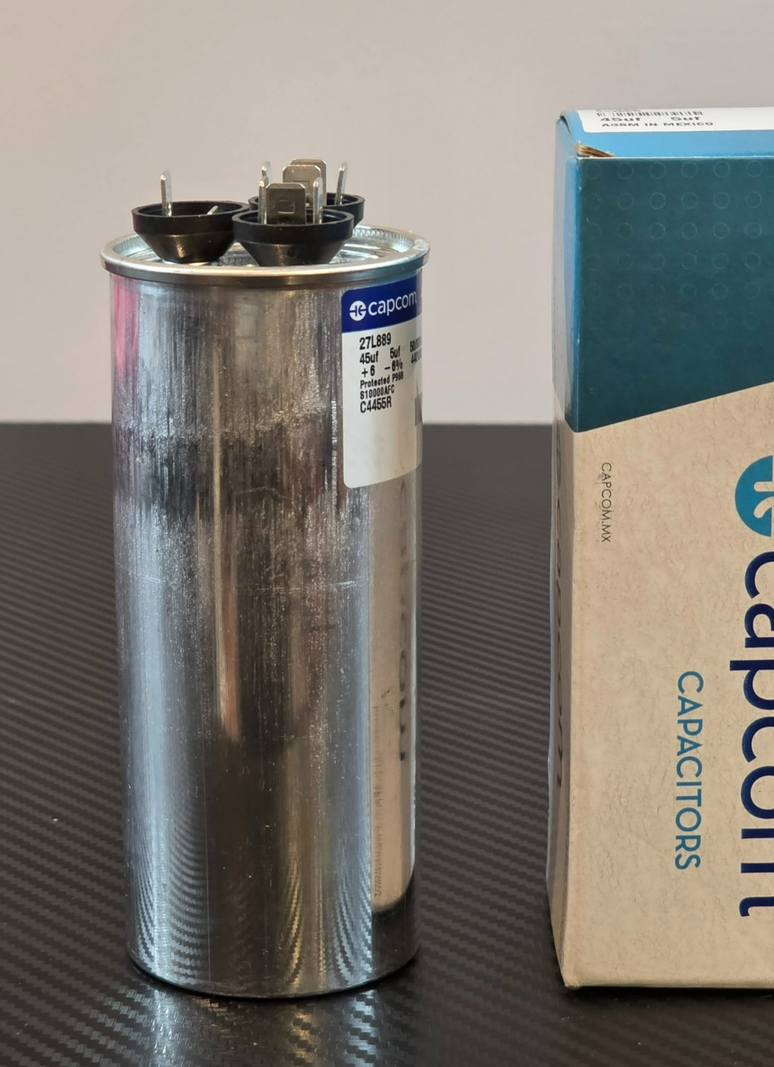 Capcom 45 + 5 UF MFD 440 VAC Replacement Round Run Capacitor # C4455R 27L889
