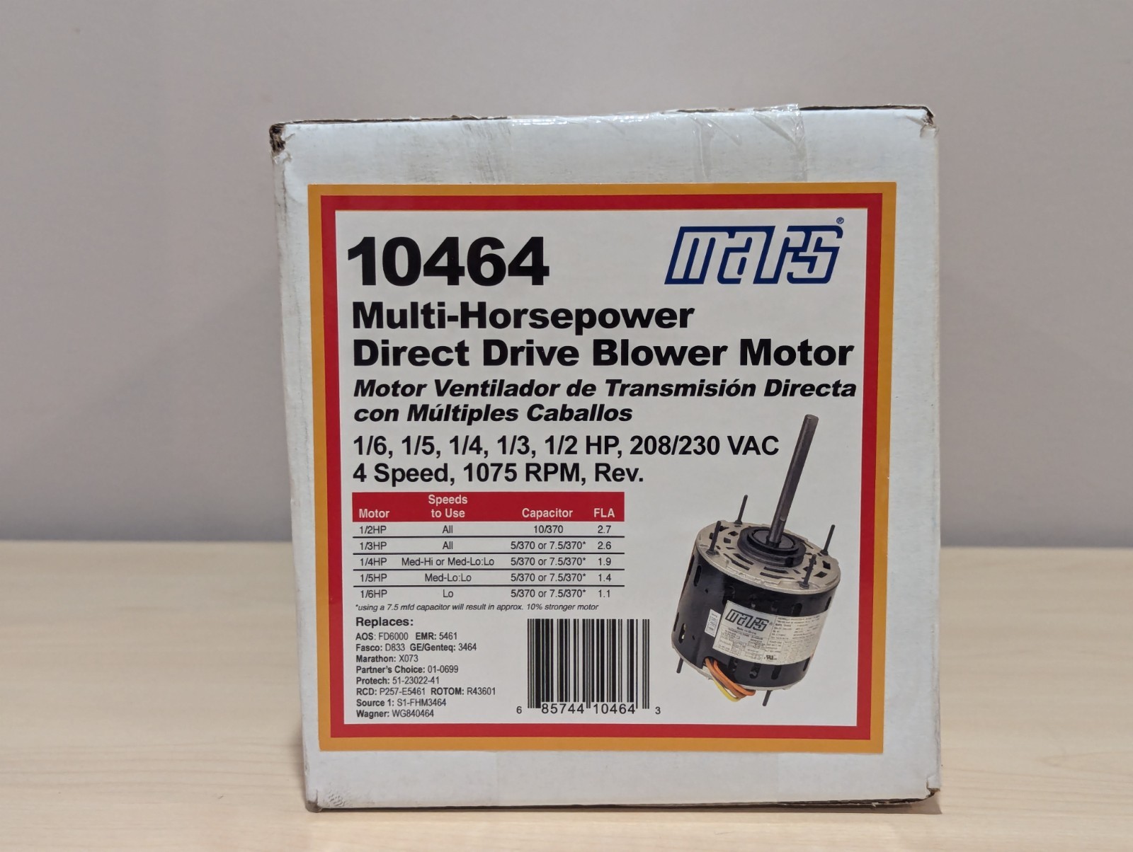 MARS 10464 Condensor Fan Motor for Heat Pump Air Handler 208/230 volt, 1075 rpm