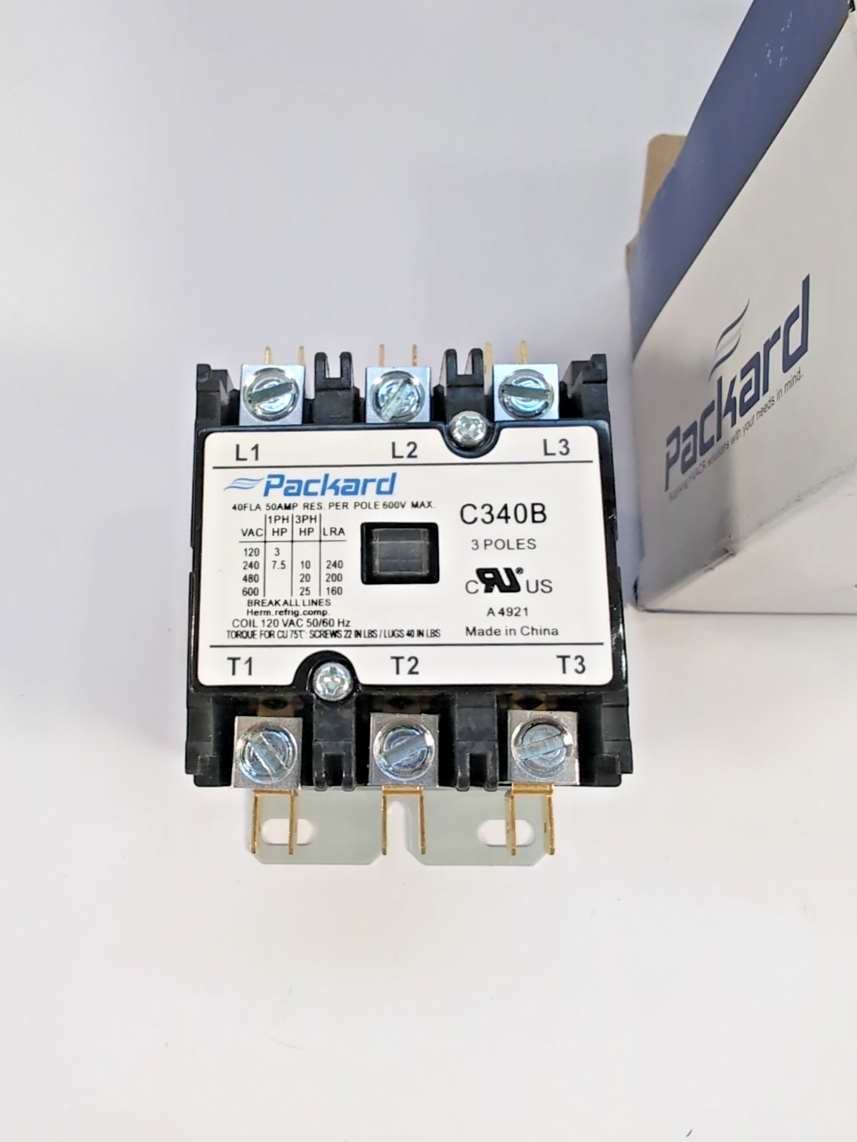 Packard C340B Contactor 40 Amps 3 Pole 120 Volt Coil