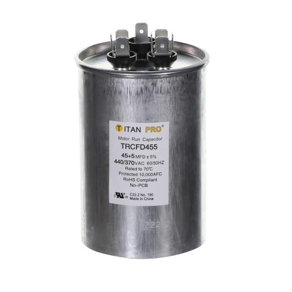 TitanPro TRCFD455 HVAC Round Dual Motor Run Capacitor. 45/5 MFD/UF440/370 Volts
