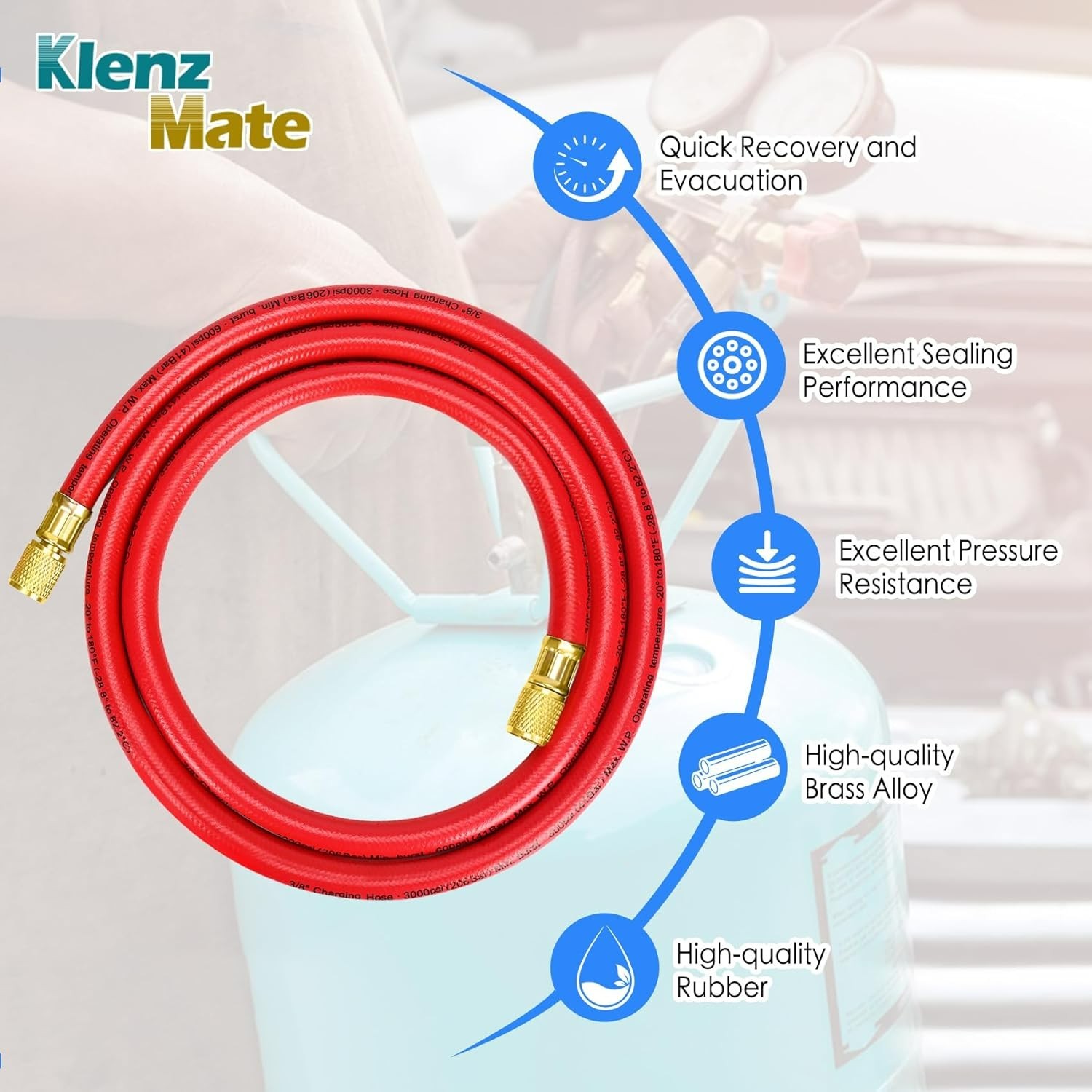 6 Feet HVAC Vacuum Hose, Refrigerant Charging Hose, 3/8″×3/8″ Flare Fittings