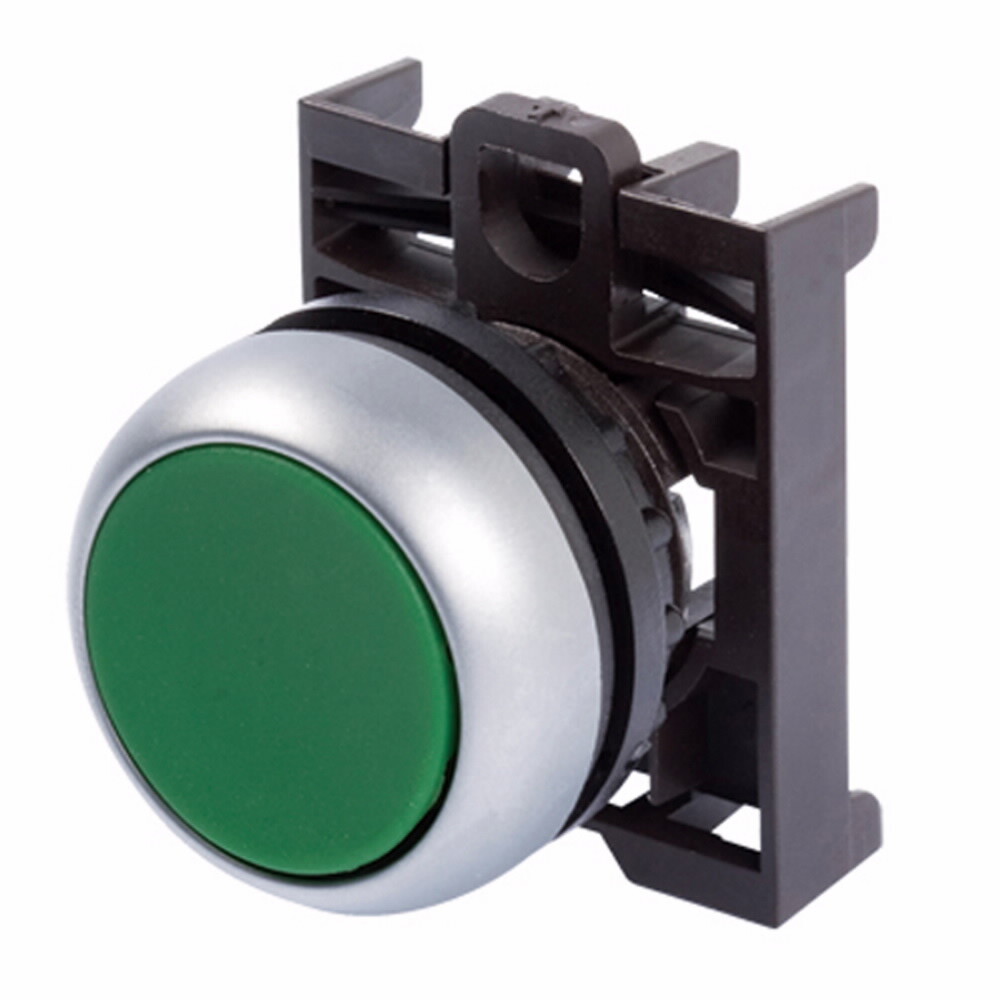 EATON M22-D-G Pushbutton 22.5mm Flush Mounted Green Actuator Silver Bezel ✦KD