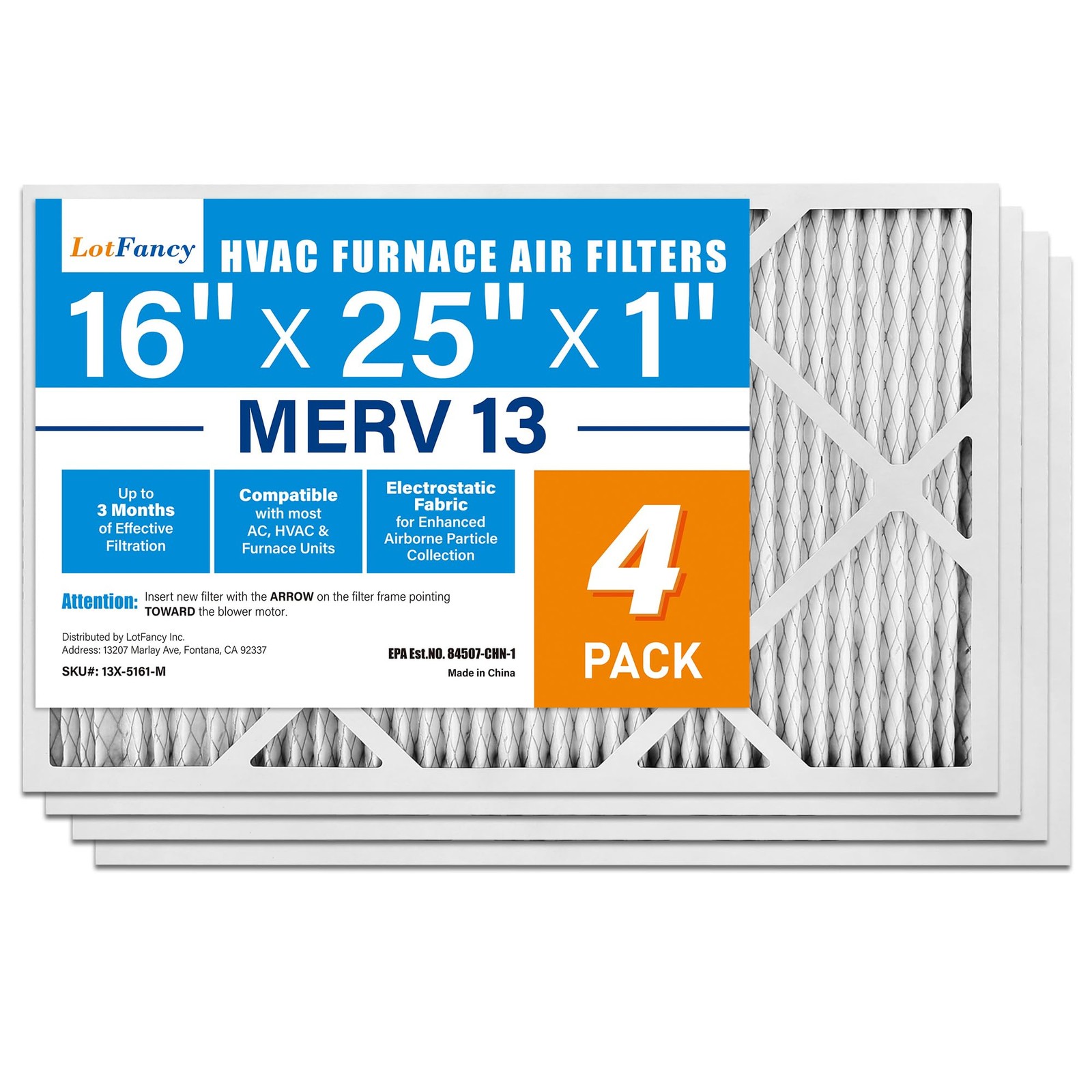 Lotfancy 16X25X1 Air Filter Merv 13 4-Pack Actual Size 15.75X24.75X0.75