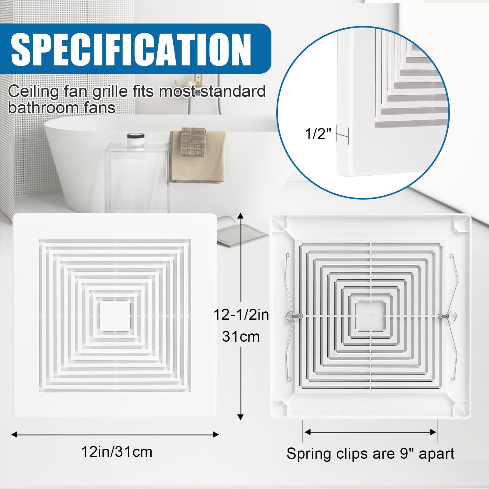 12×12 Inch Bathroom Exhaust Fan Cover 3 Pack Matte White Grille Ceiling Wall Mou