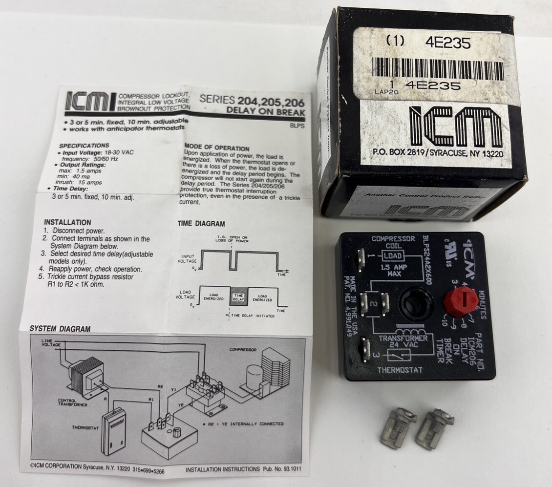 ICM206B Time Delay Relay 18-30V AC HVAC Control Timer