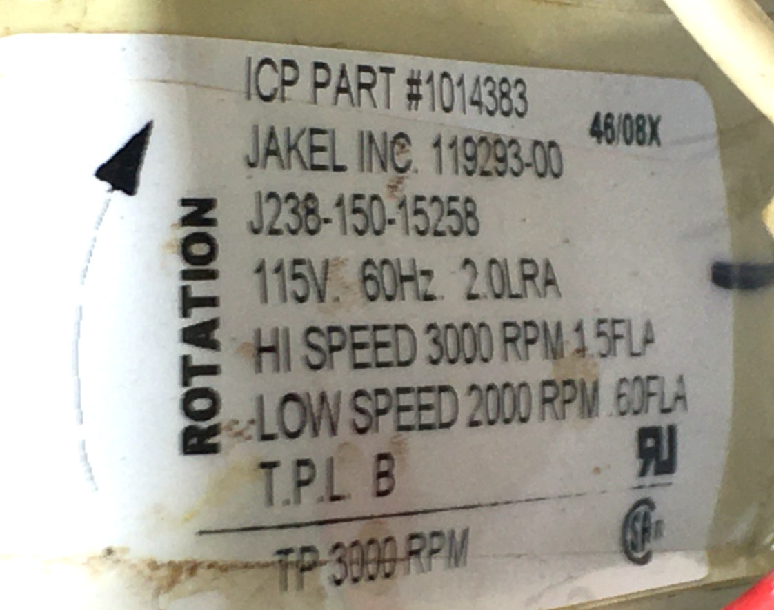 JAKEL J238-150-15258 Inducer Blower Motor 119293-00 1014383 refurb. used #RMG118