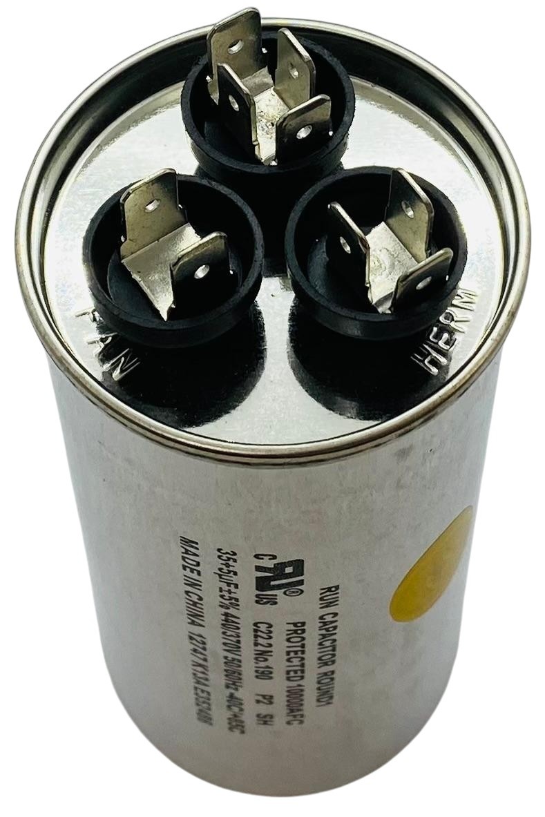 Dual Run Capacitor, Round, 35 + 5 Mfd., 440 Volt, CD35+5X440R