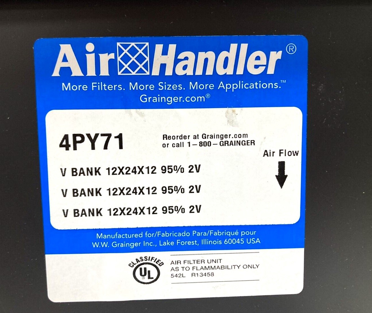 V-Bank Air Filter 12x24x12 Nominal Filter Size, Fiberglass, Plastic 2 Vs MERV 14