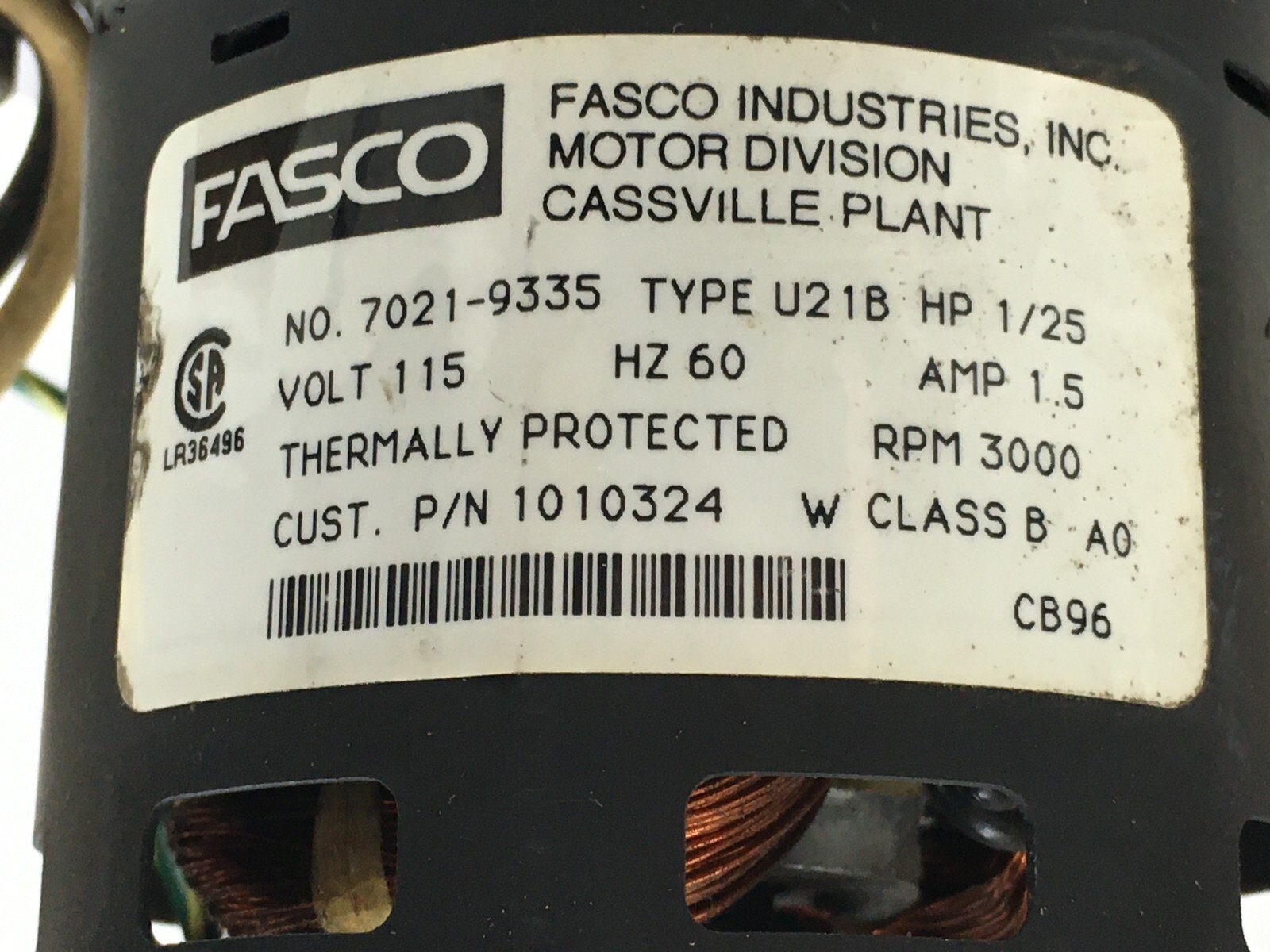 FASCO 7021-9335 Draft Inducer Blower Motor Assembly 1010324 used #MD151