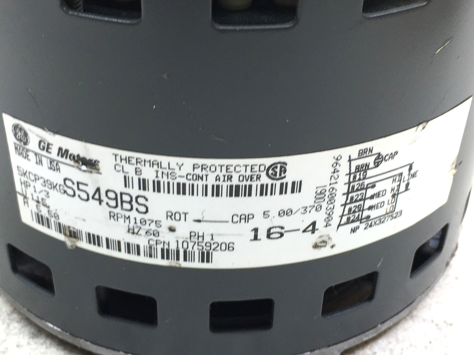 GE Motors 5KCP39KGS549BS Blower Motor 1/3HP 115V 1075RPM 10759206 used #MP318