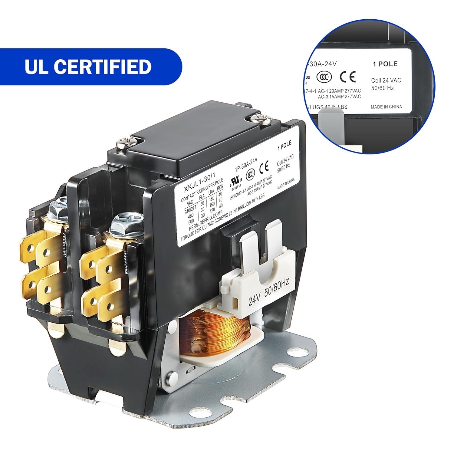 Carrier HVAC Motor Contactor, 24V 30 Amp Coil 1 Pole Replacement Relays(4 Packs)