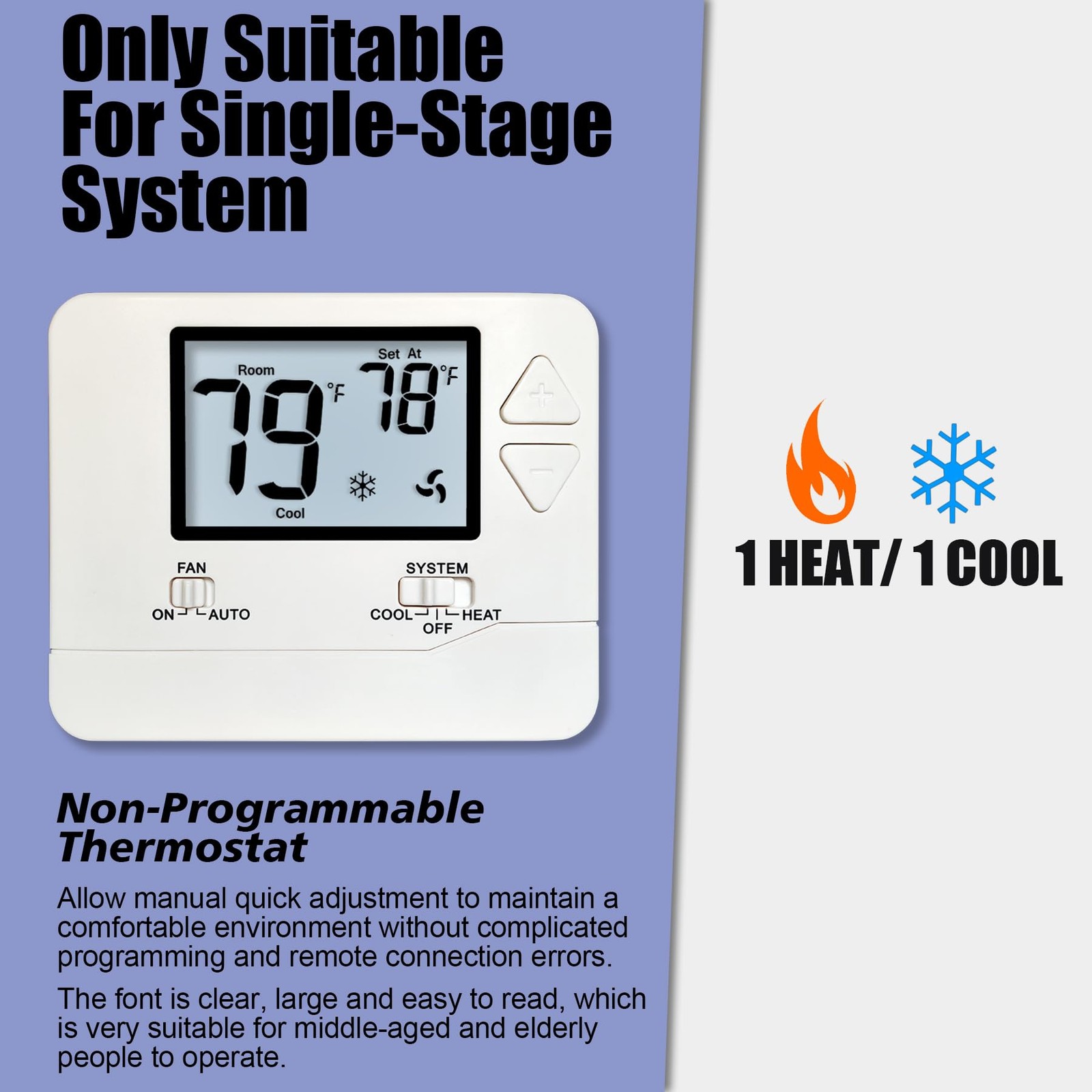 Heagstat Non-Programmable Thermostats for Home Conventional White Backlight
