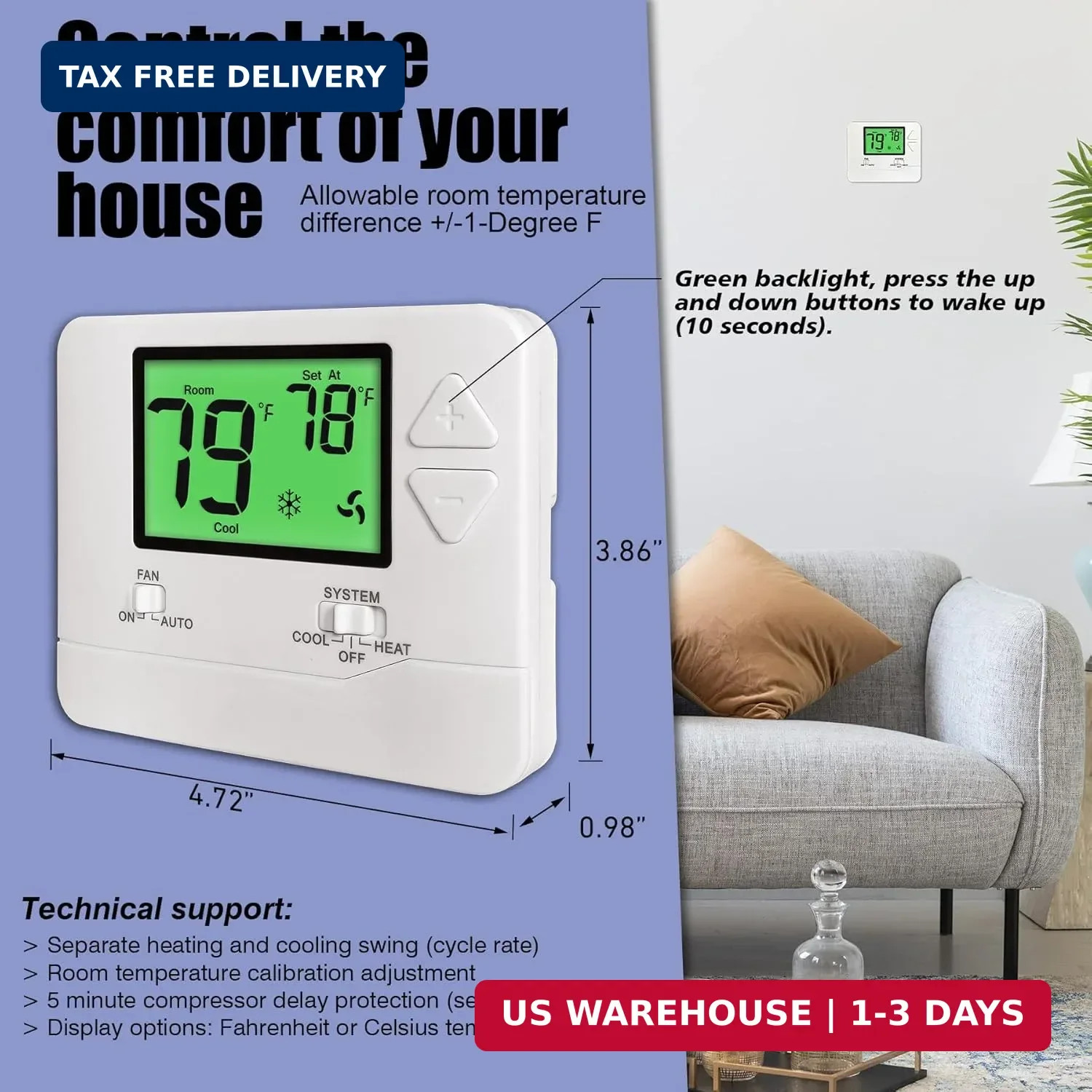 Heagstat Non-Programmable Thermostats for Home Conventional Single-Stage Systems