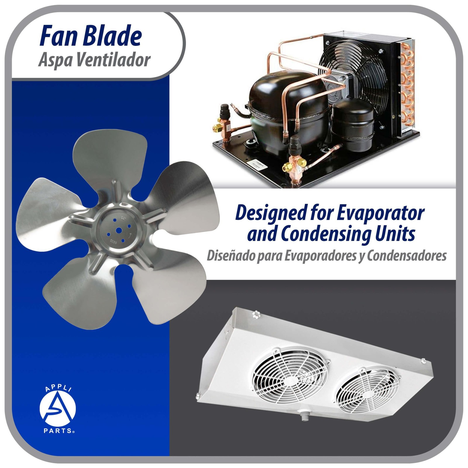 Appli Parts APFB-A10CCW Aluminum Fan Blade 10 in, 250 mm, CCW, 22 degrees, huble