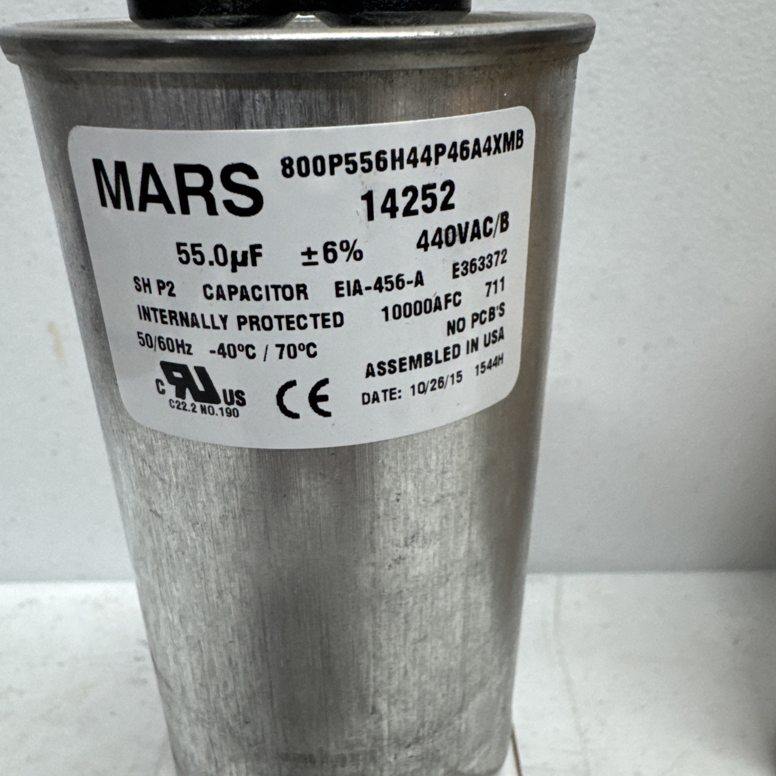 Mars 14252 Motor Run Capacitor NOS 55 MFD- Round 370/440V AC Dual Voltage Rated