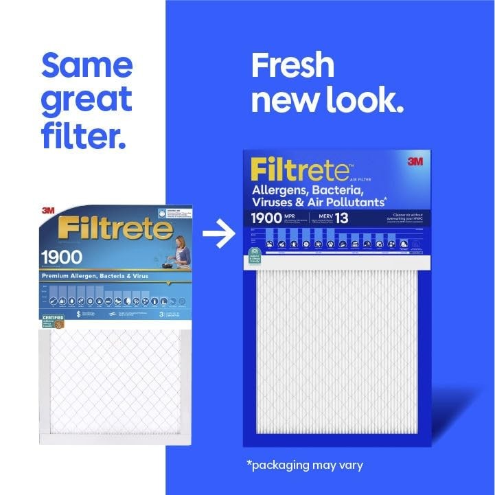 Filtrete 16x25x1 Air Filter, MERV 13 MPR 1900, Allergens, 16x25x1, White
