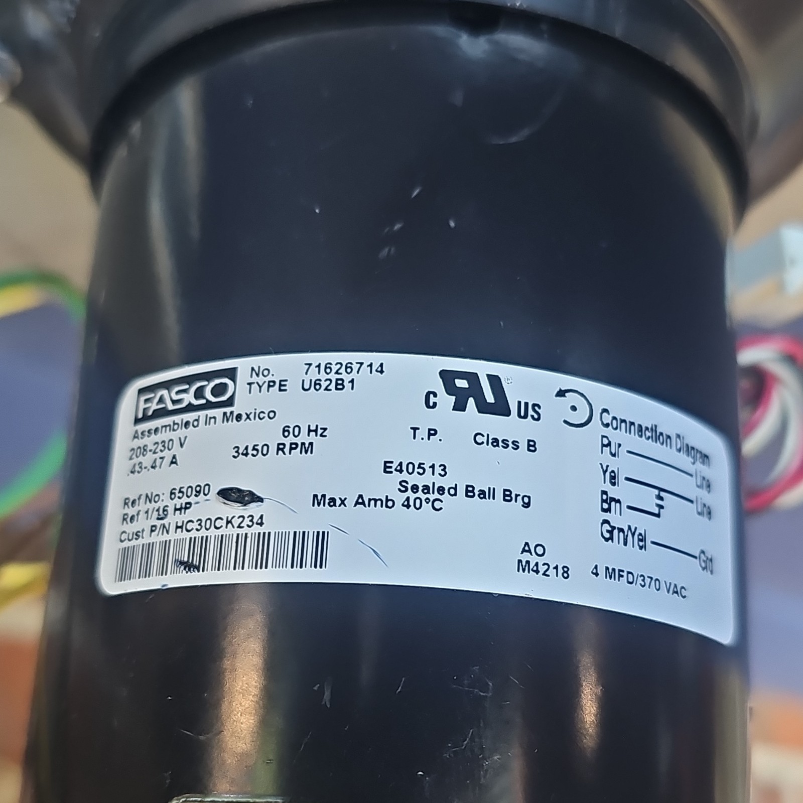 Fasco U62B1 Blower Motor Assembly 208-230V 0.47A Sealed Ball Brg 71626714