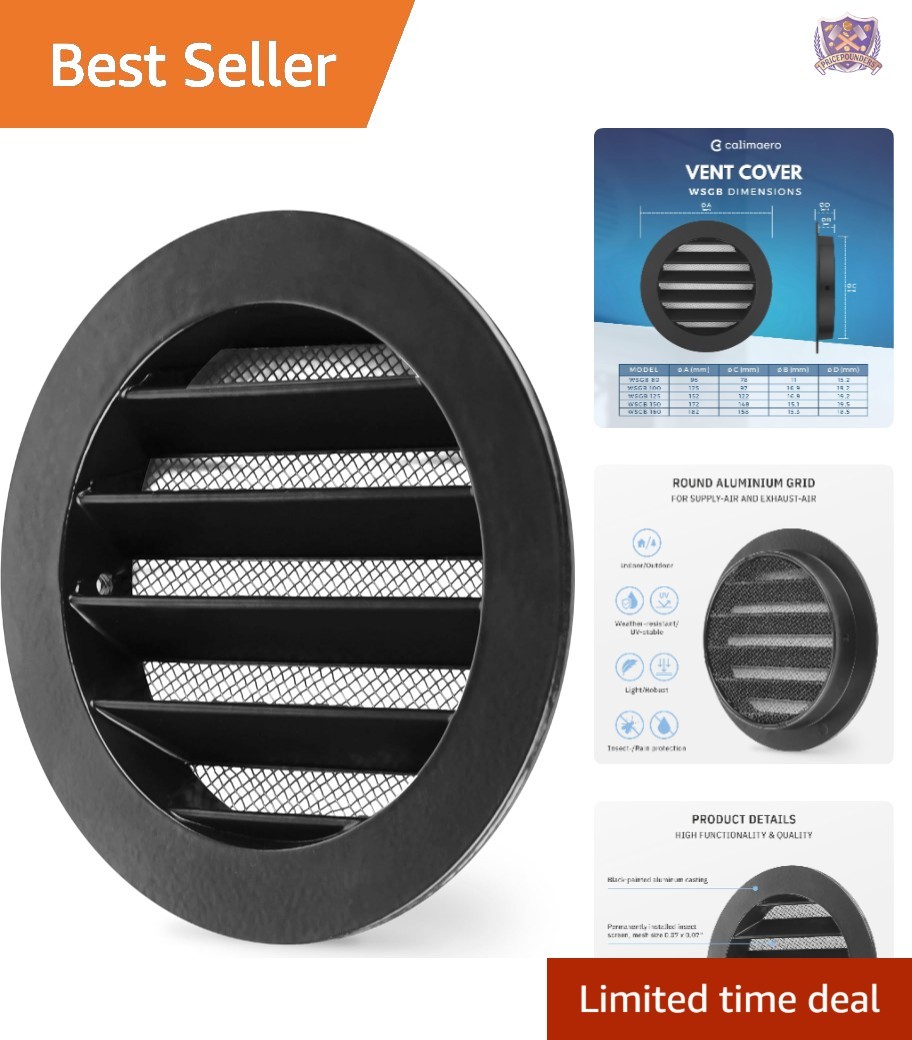 4 Inch Black Aluminum Soffit Vent Cover with Insect Screen for Metal Ducts