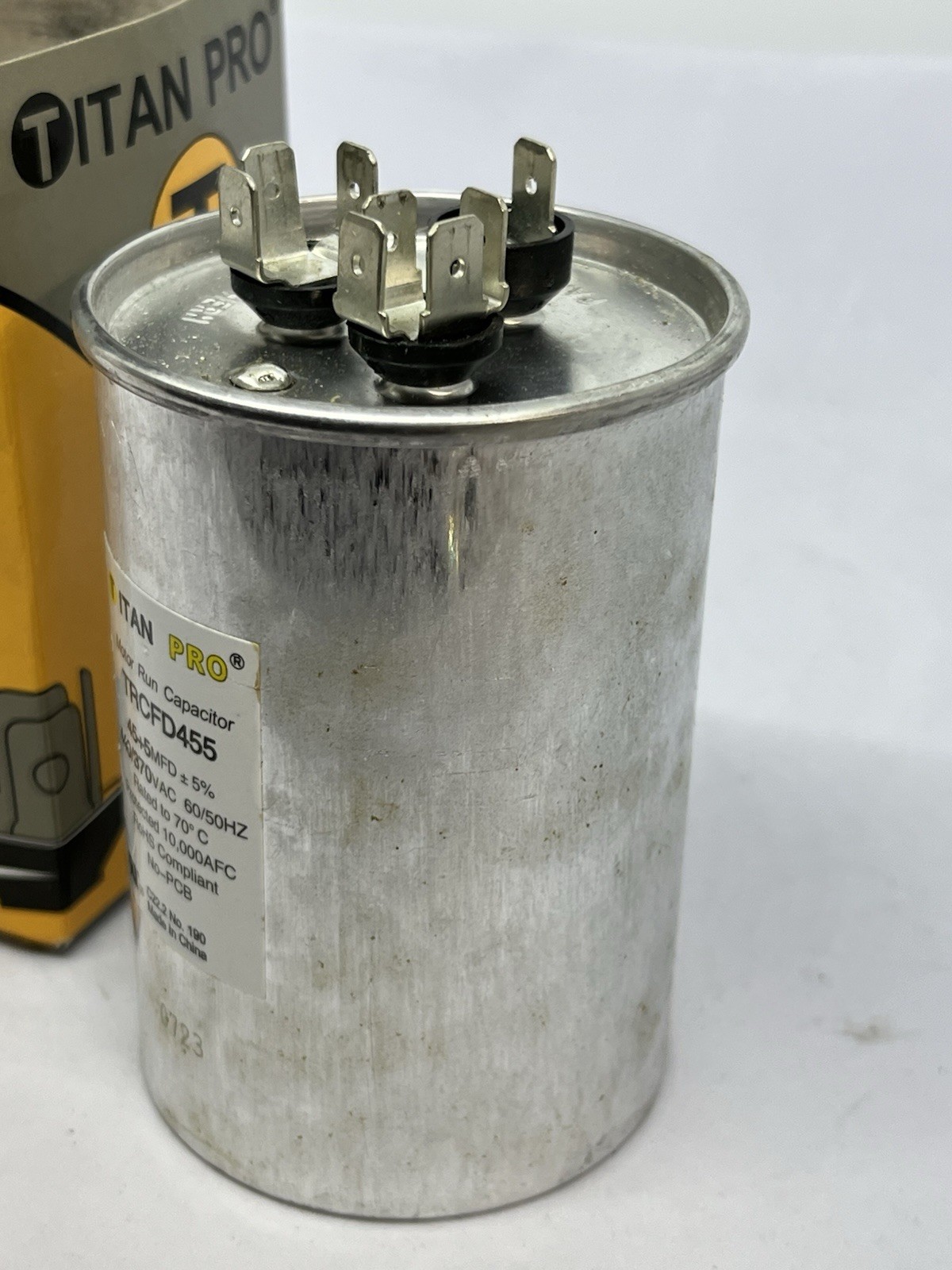 Titan Pro TRCFD455 Round Dual Run Capacitor 45+5 MFD 440V 370V HVAC Motor