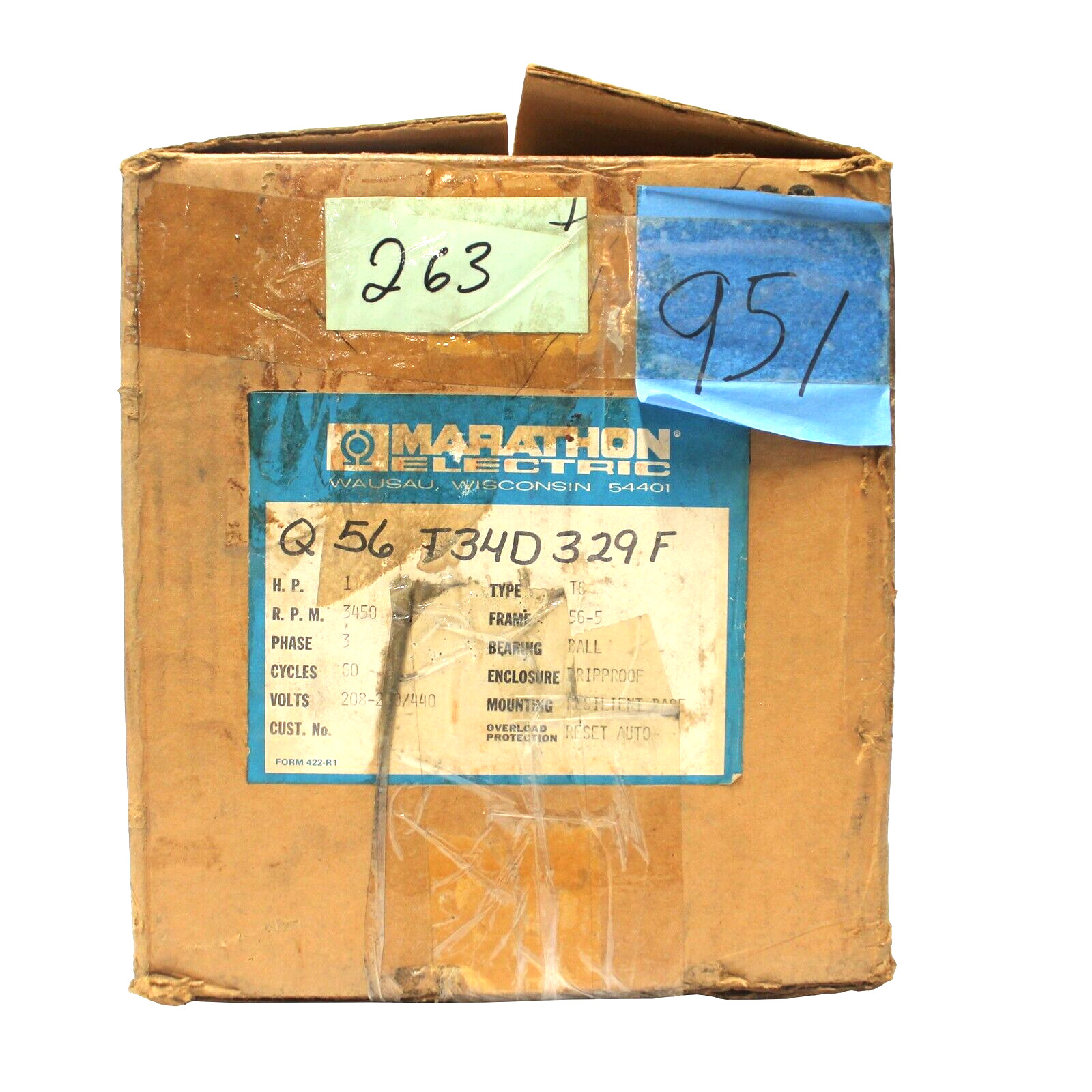 Marathon Electric SQB56T34D329F Motor, 1 HP / 3450 RPM