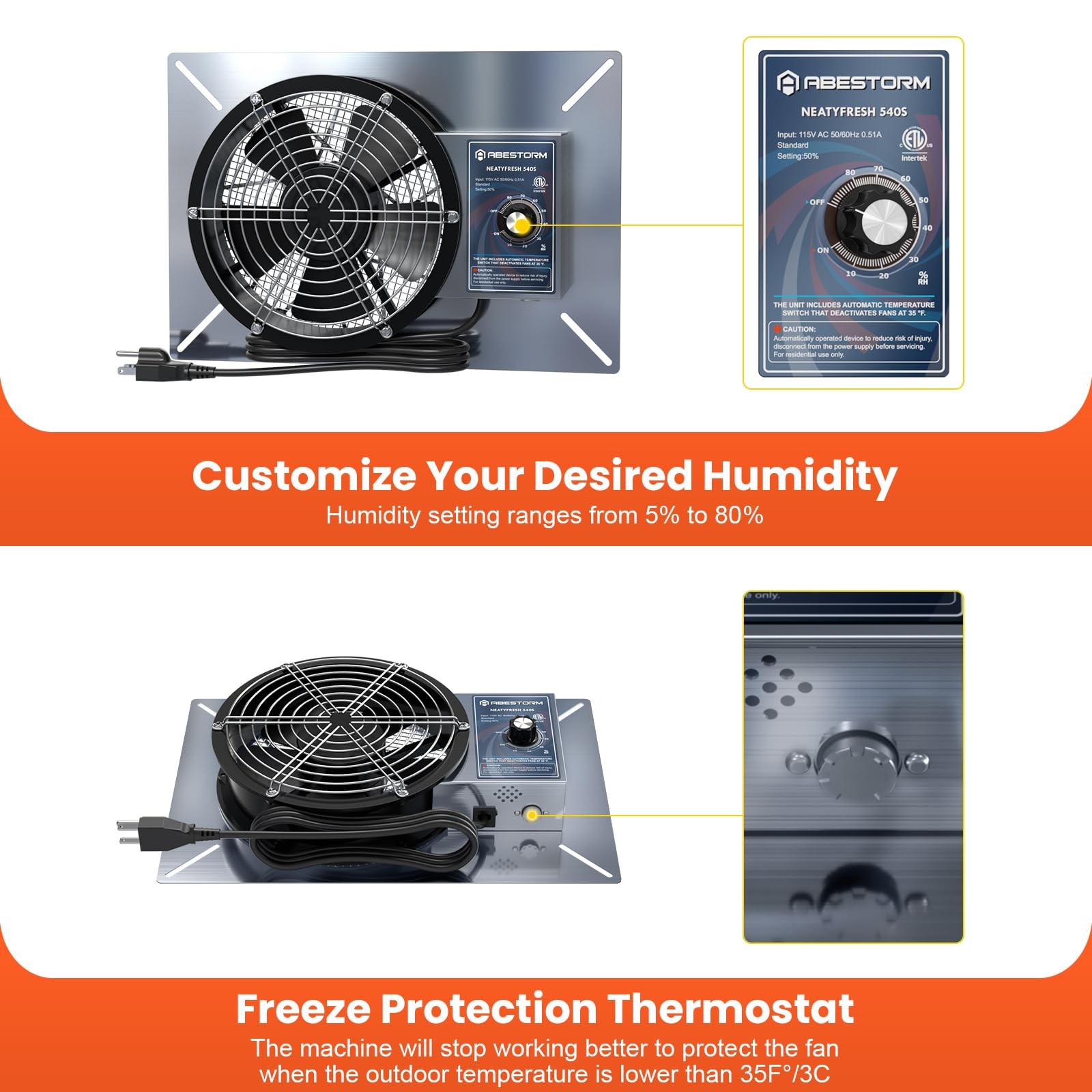 Abestorm 540Cfm Ventilation Fans Ip-55 Grade Basements Vent Fan 8.7 Inches