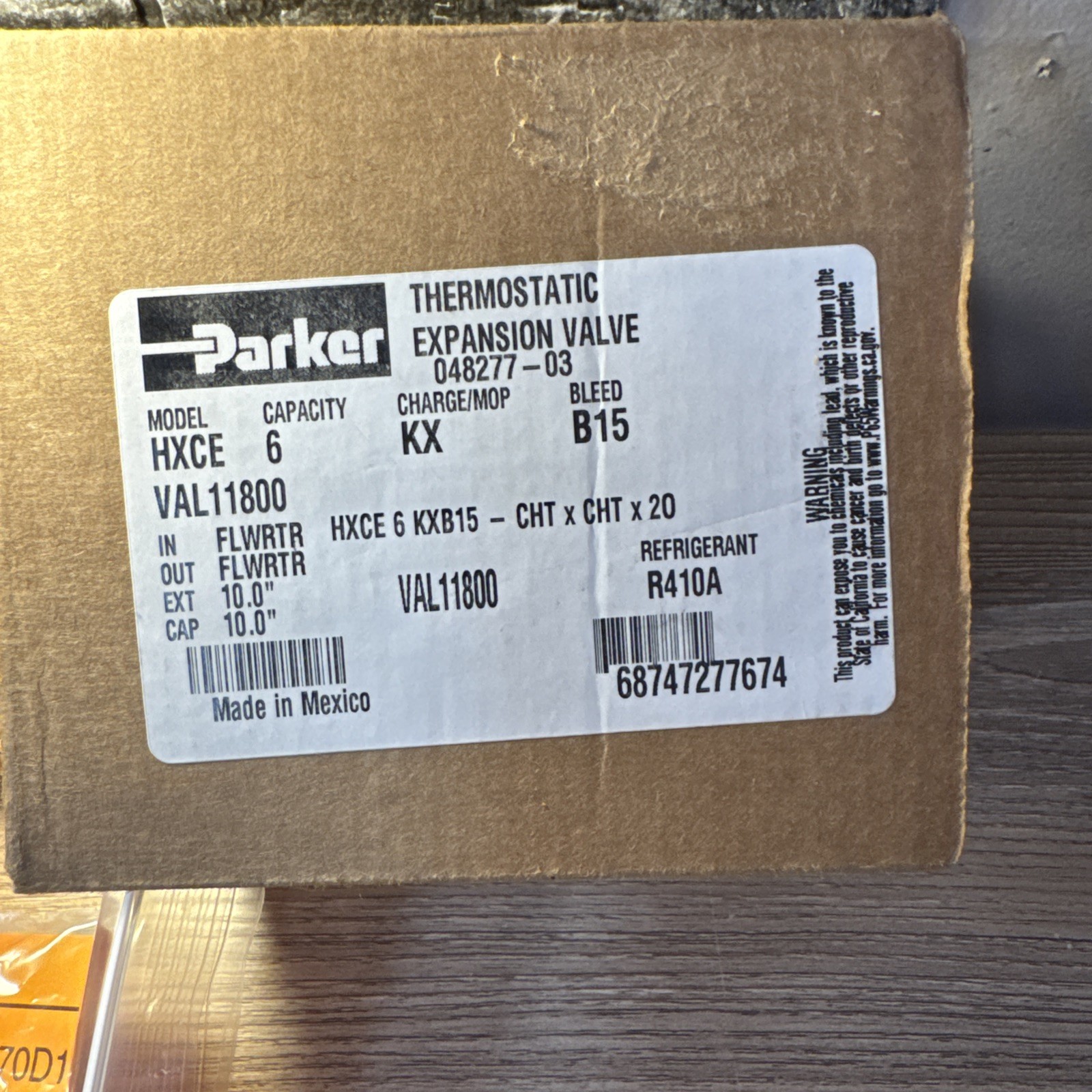 PARKER TERMOSTATIC EXPANSION VALVE 6 CAP VAL11800 MOD HXCE R410A