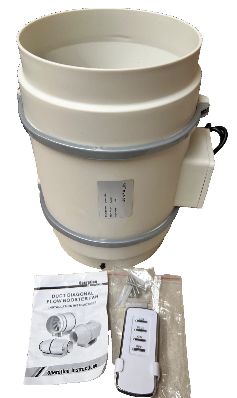 Extractor Fan AC 110V 130W with Remote Duct Diagonal Flow Booster Fan