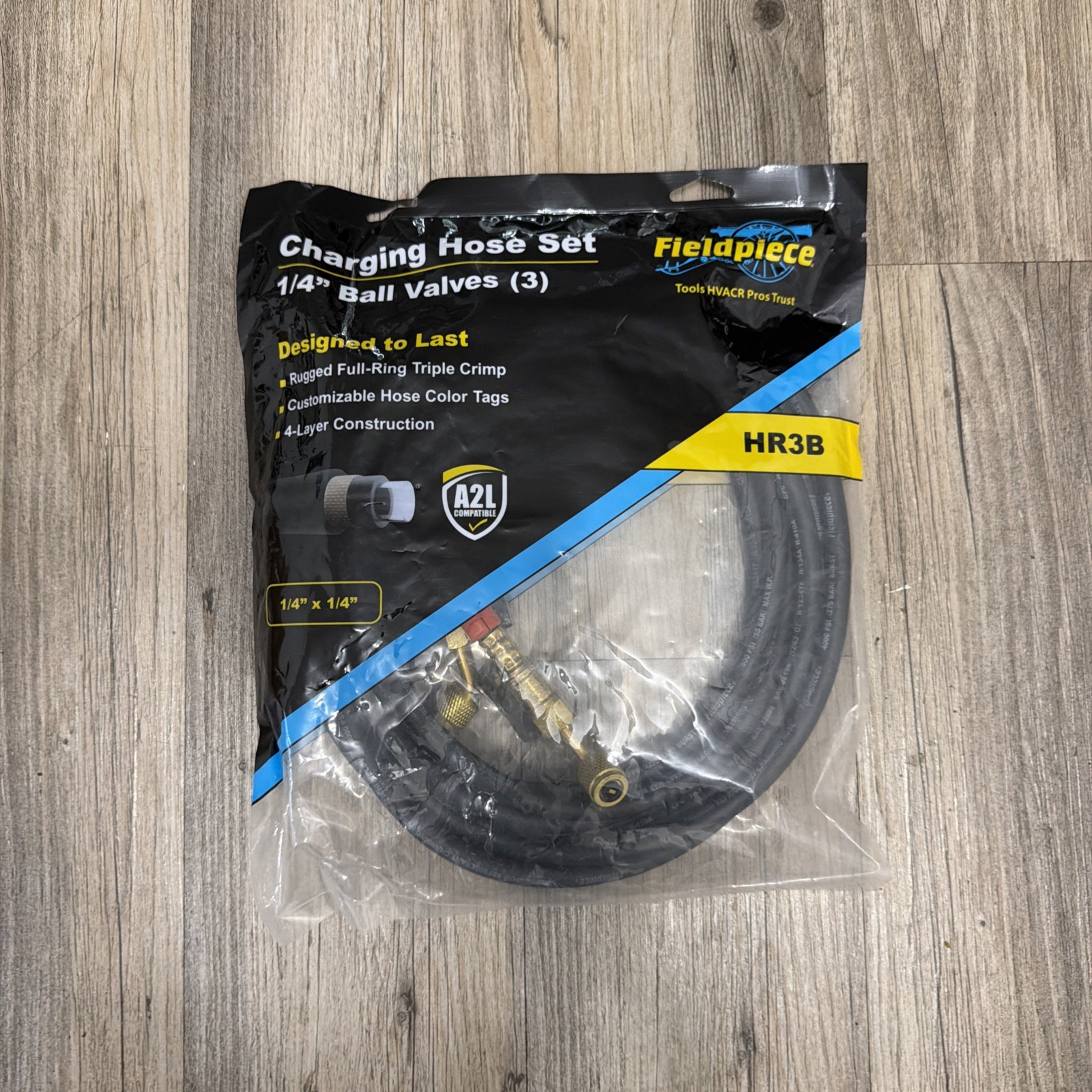 Fieldpiece HR3B HVAC Ball Valve Hose Set (3) 1/4 x 1/4 Refrigerant Charging Hose