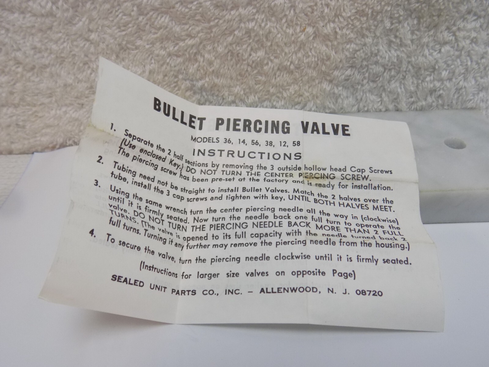 BULLET PIERCING VALVE #31 – FOR 1/4 — 5/16 — 3/8 TUBING – NOS