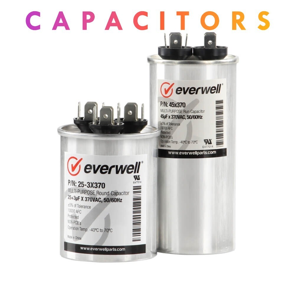 Motor Start Capacitor RUN & DUAL ROUND RUN 370V HVAC 35 45 60 +uF Everwell Cap
