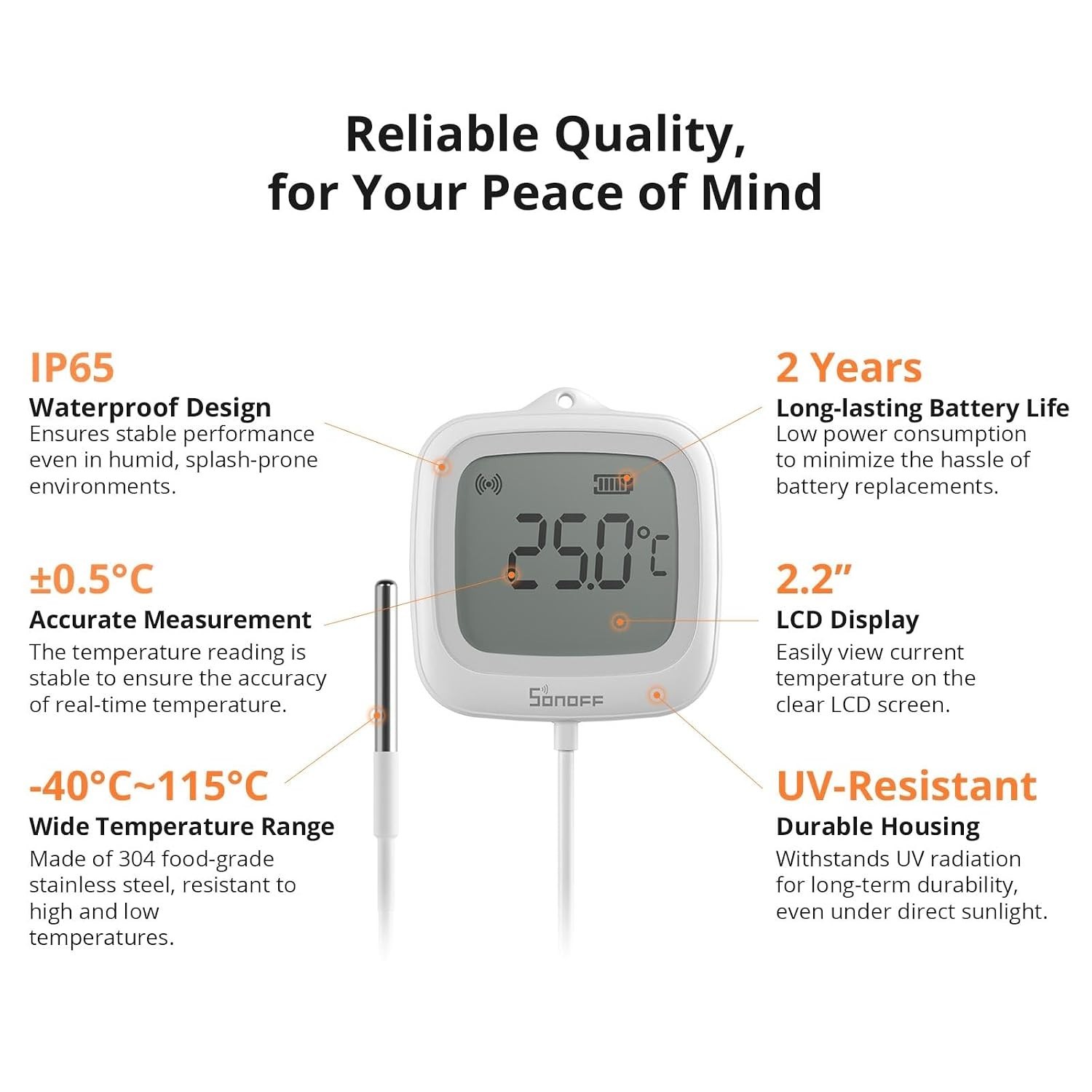 Smart Home-Ready Zigbee Temperature Sensor – Waterproof, 1.5M Probe, LCD Display