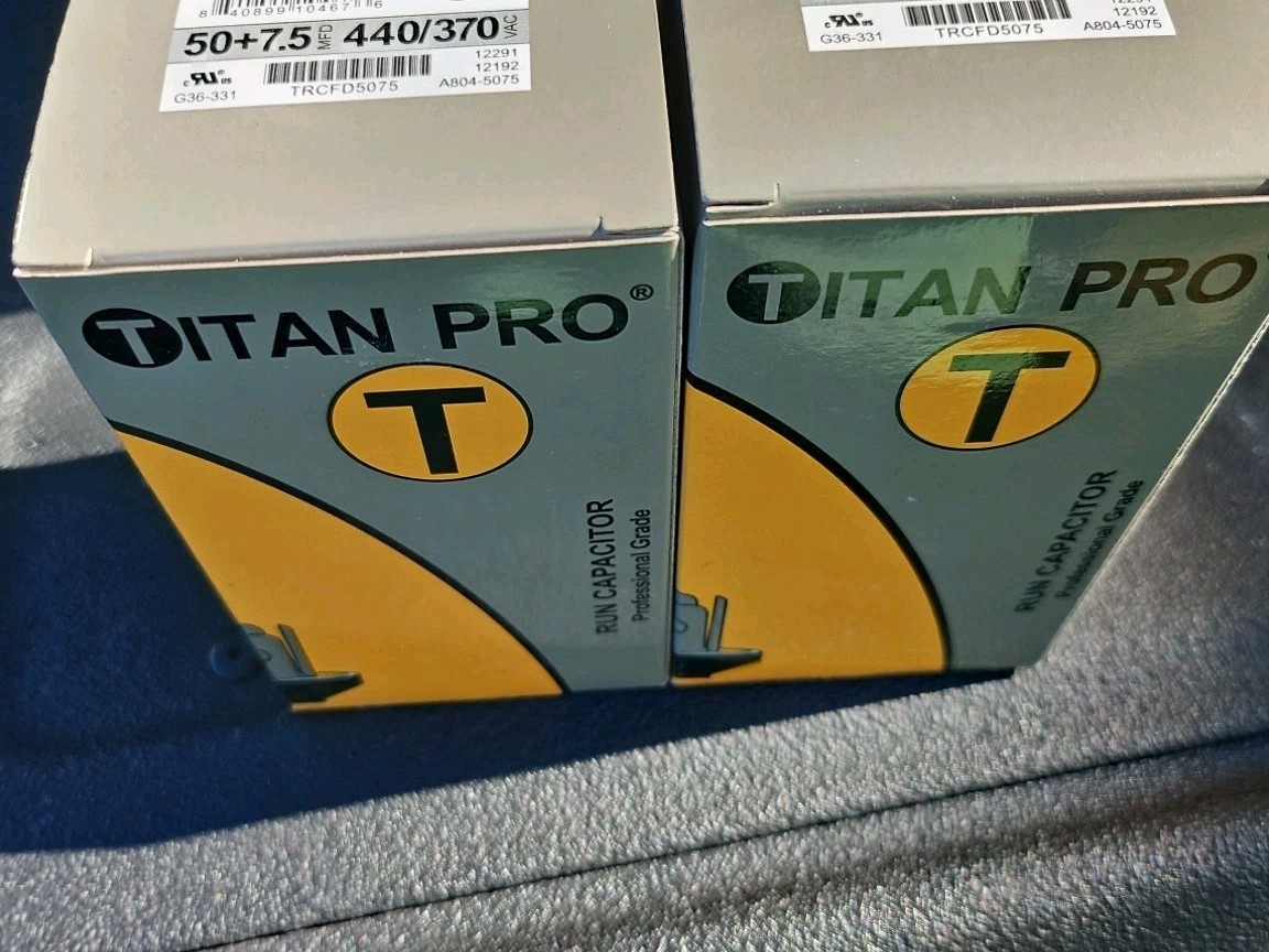 TRCFD5075 Titan Pro Motor Run Round Capacitor 50+7.5 MFD x 370/440 VAC Lot Of 2