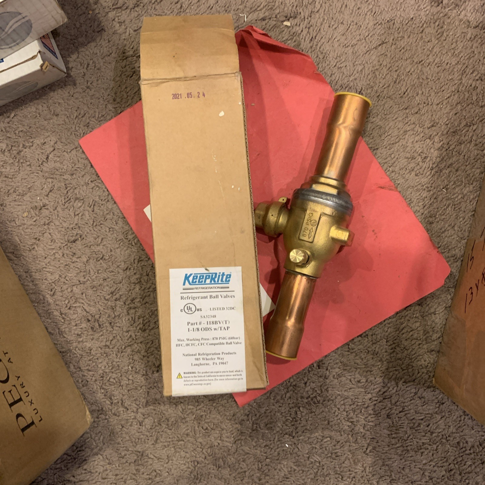 KeepRite 1-1/8 REFRIGERANT BALL VALVE W/ TAP 118BV(T) 700 PSIG (QTY: 1) NOS