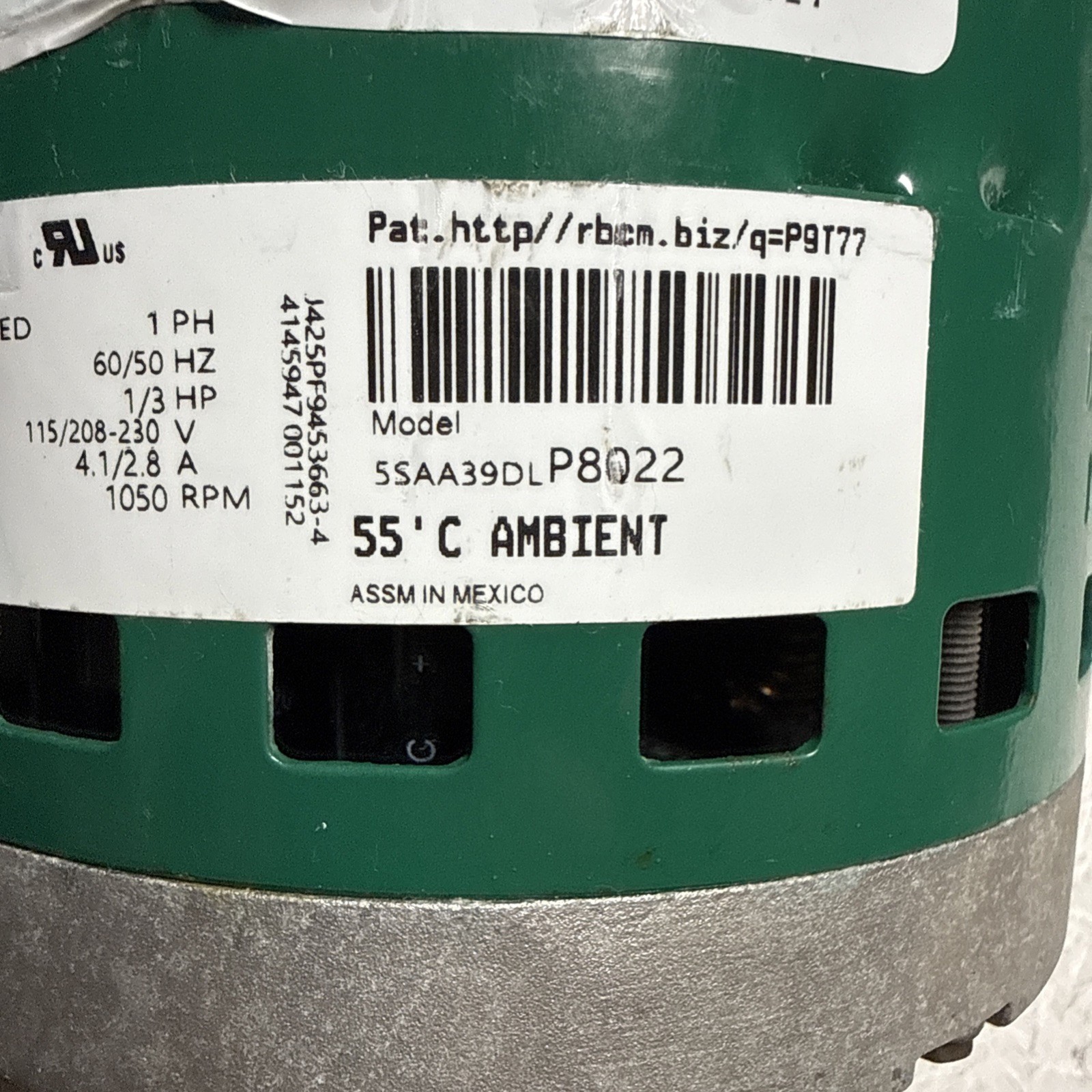 Genteq Evergreen 5SAA39DLP8022 Blower Motor 1/3hp 115/208-23V
