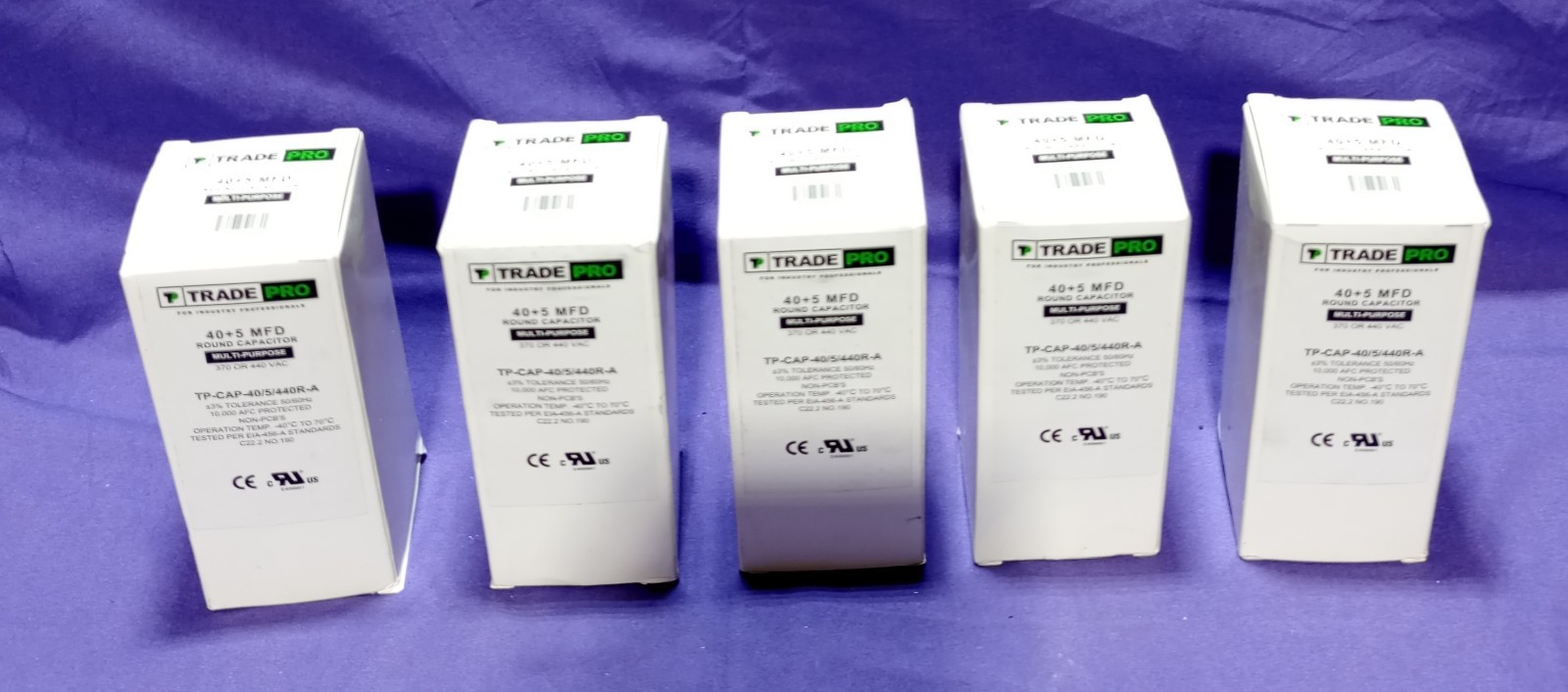 Lot Of 5 Trade Pro 40+5 MFD Round Capacitor