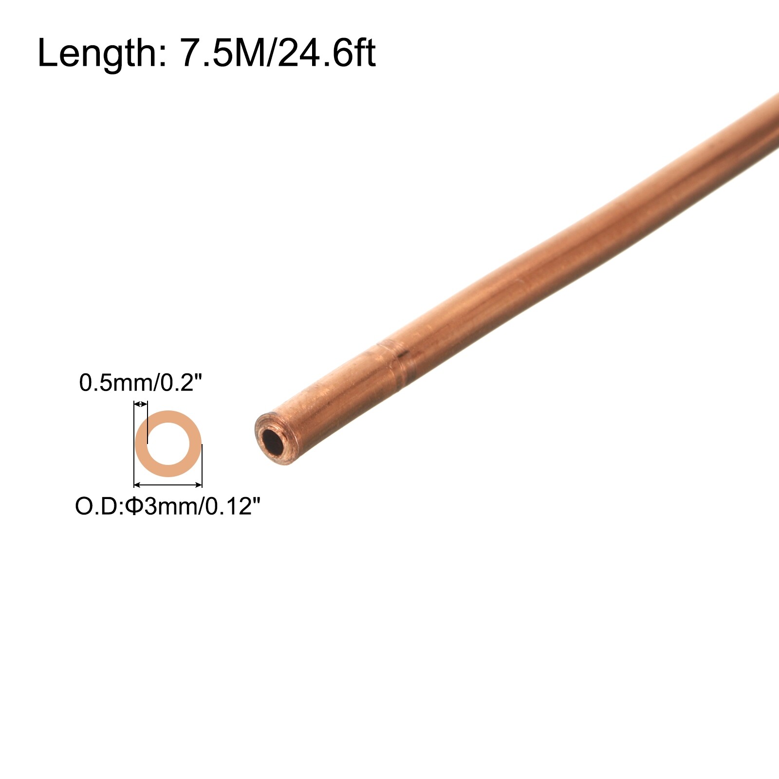 Copper Tube 1/8” OD x 24.6Ft Refrigeration Flexible Pipe Seamless Hollow