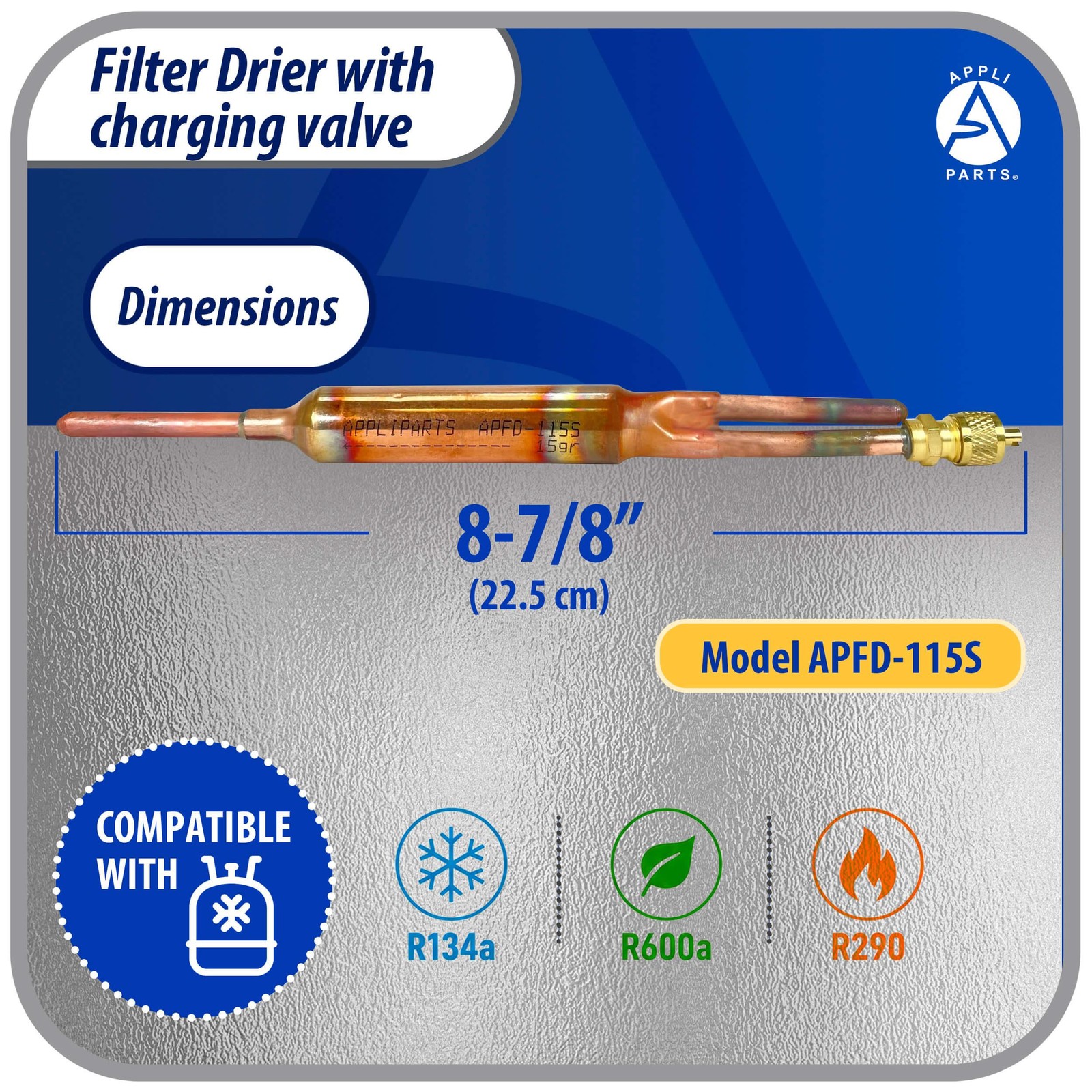 Appli Parts APFD-115S Copper Liquid line filter dryer with Charging Service Valv