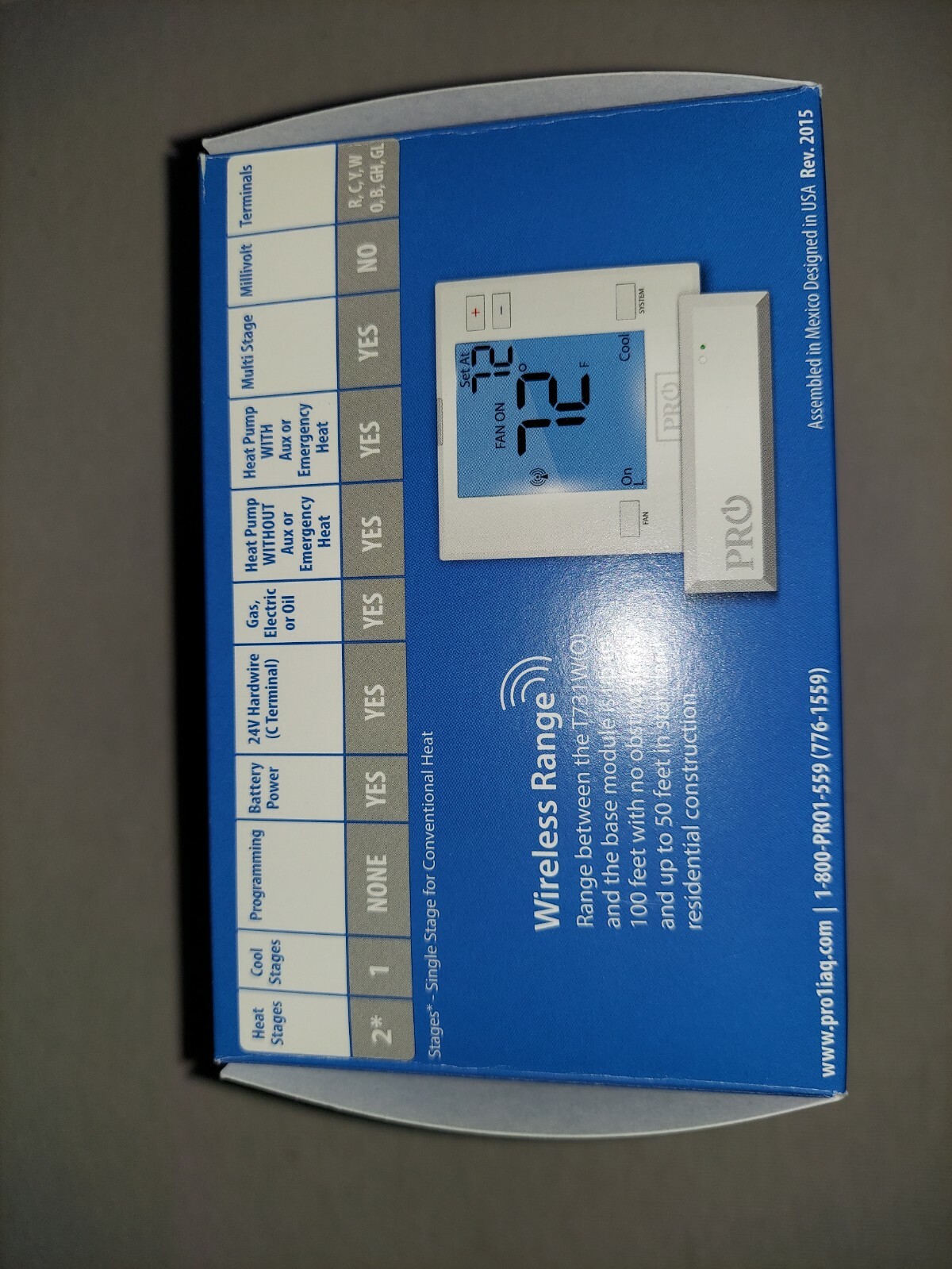 Pro1 IAQ T731W Low Voltage Thermostat – 2 H 1 C – Hardwired/Battery – 24VAC