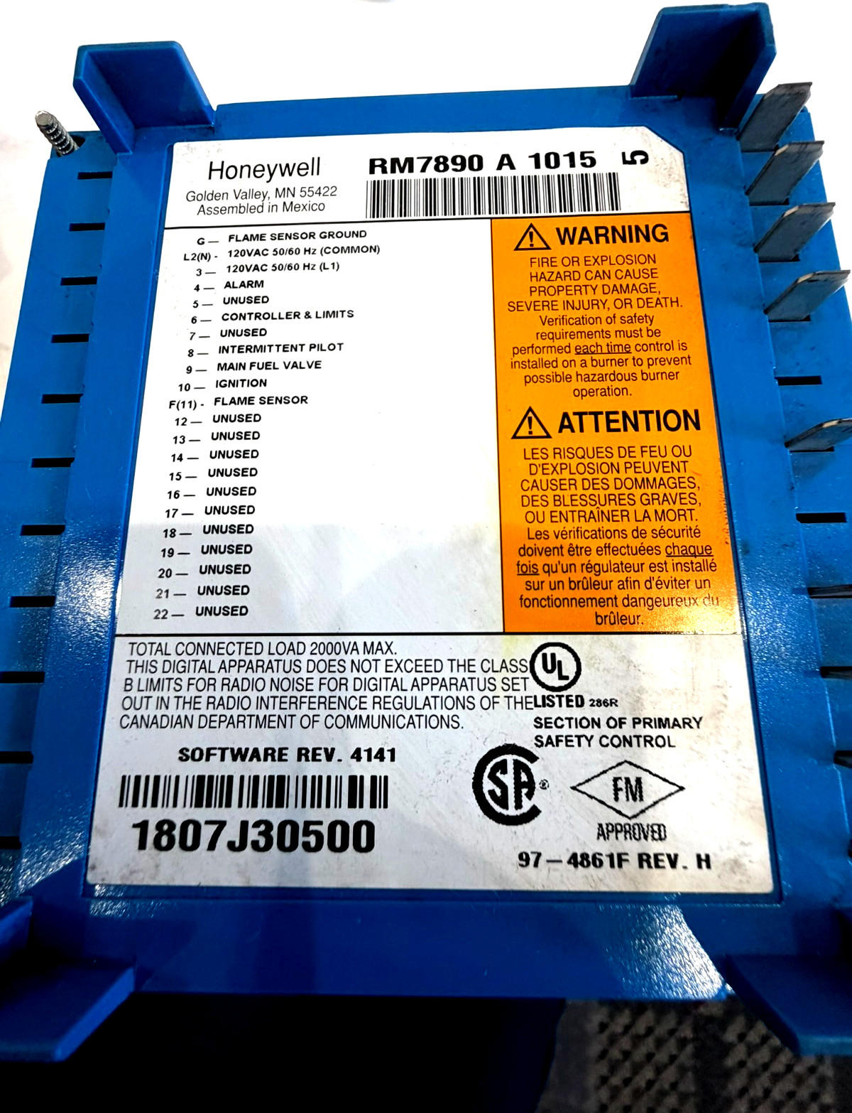NEW HONEYWELL RM7890A1015 BURNER CONTROL RM7890-A-1015