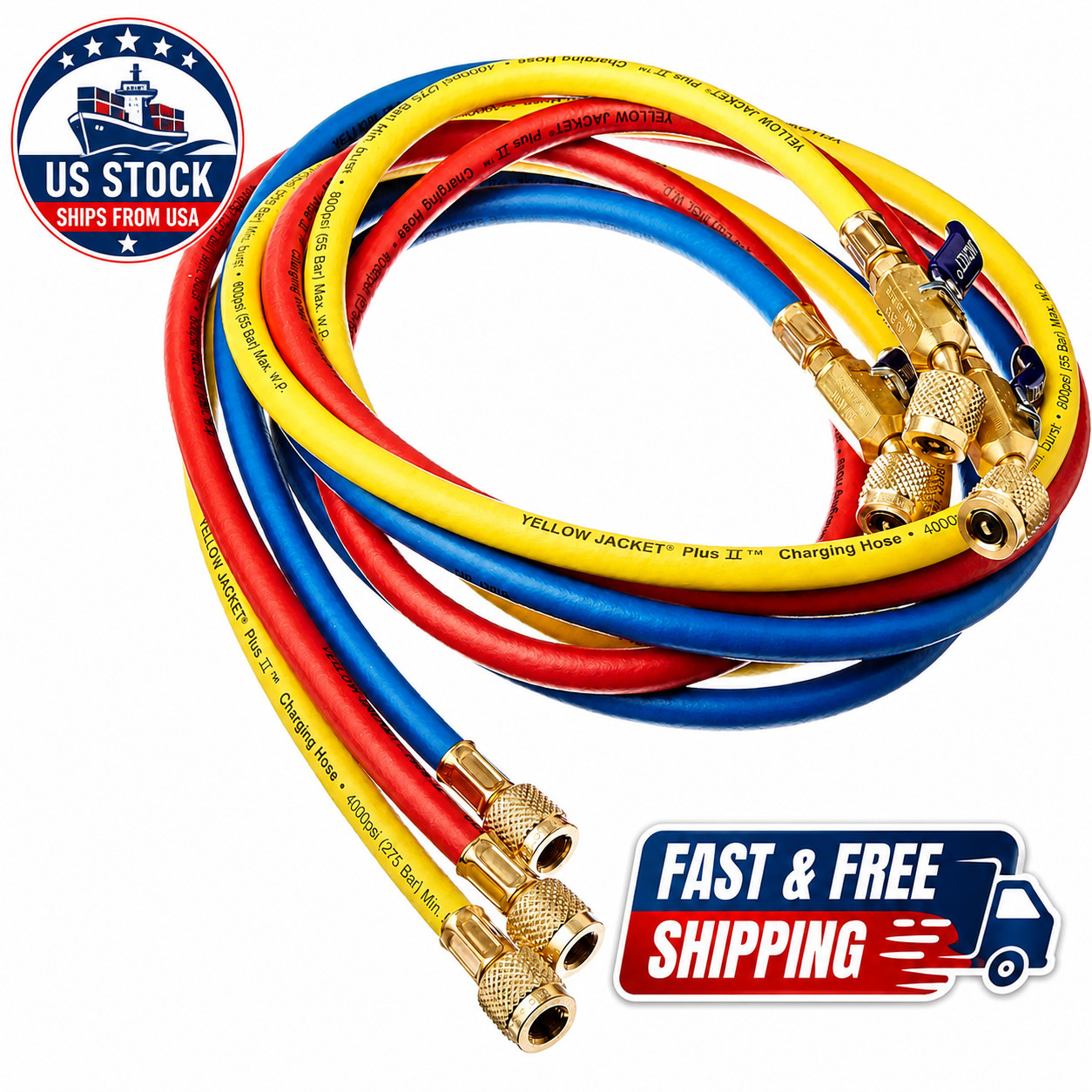 Yellow Jacket 29986 Plus II 1/4″ Hose with Compact Ball Valve 72″ (Pack of 3)