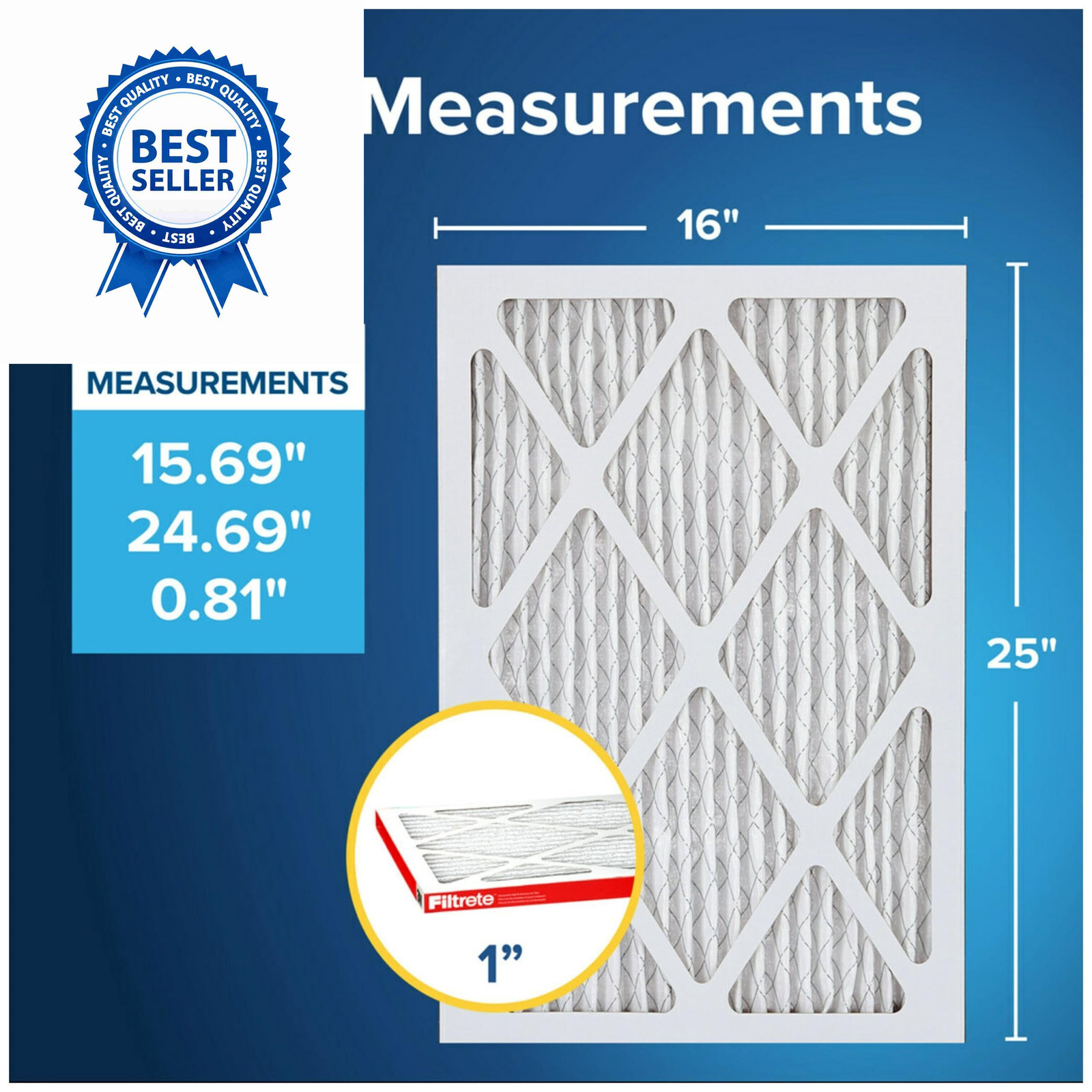 Filtrete 16x25x1 Air Filter MERV 11, MPR 1000 Micro Allergen 16x25x1, White