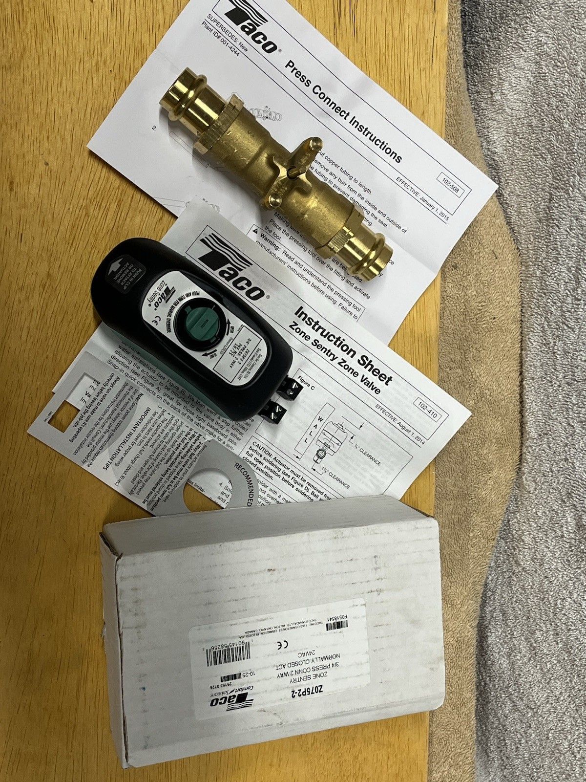 Taco Zone Sentry Zone Valve Z075P2-2 3/4 in Press, 2-Way, 24VAC NC Brass