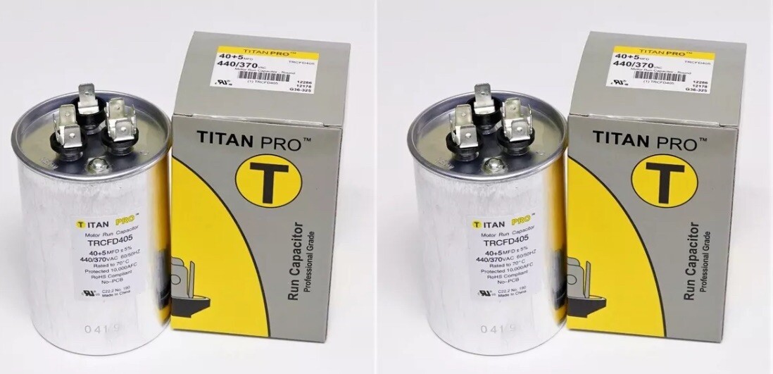 2X Titan Pro TRCFD405 HVAC Dual Motor Run Capacitor. 40/5 MFD/UF 440/370 A/C
