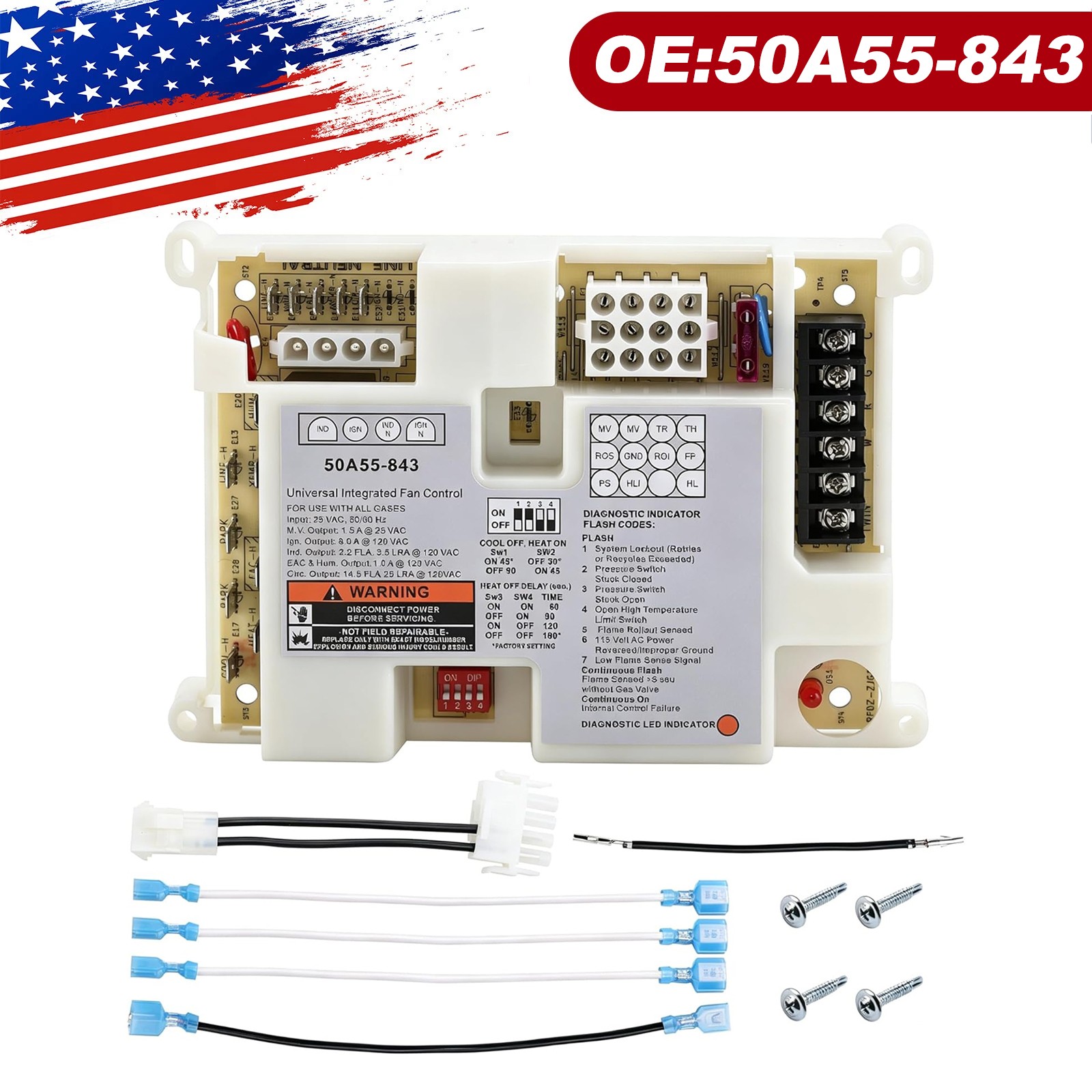 50A55-843 Furnace Control Board Replace for White Rogers 50A55-288 Board
