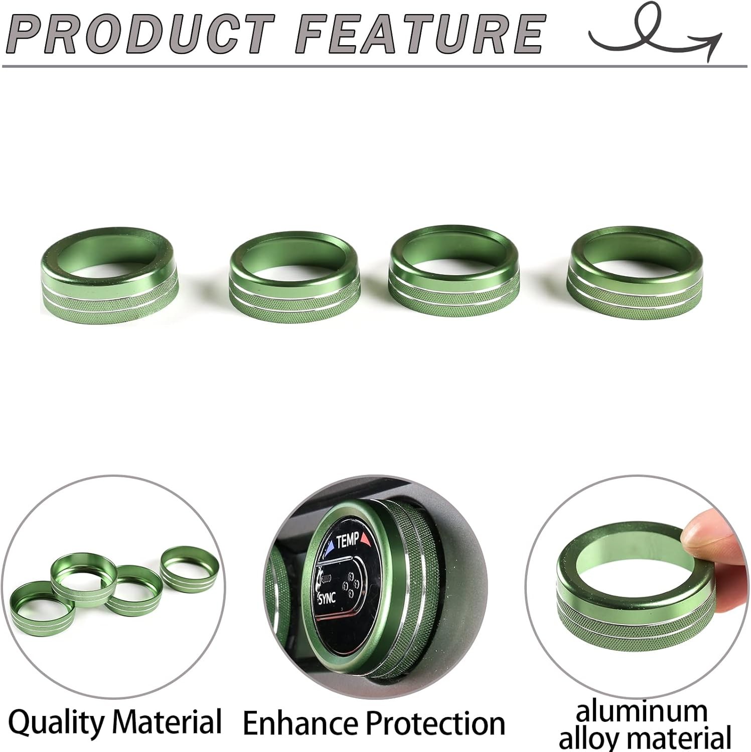 Car Central Control Air Conditioning Knob Ring Compatible with 20 Color: green