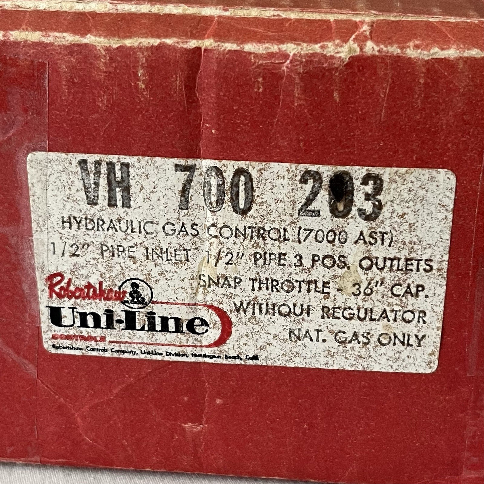NOS Robertshaw Hydraulic Natural Gas Valve Controls 1/2″ In/Out VH 700 203