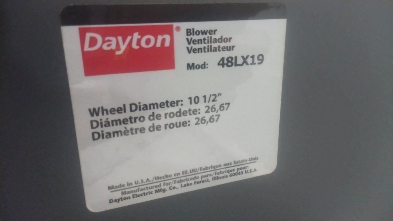 Dayton 48LX19 10-1/2 In Wheel Diameter Blower w/out Motor