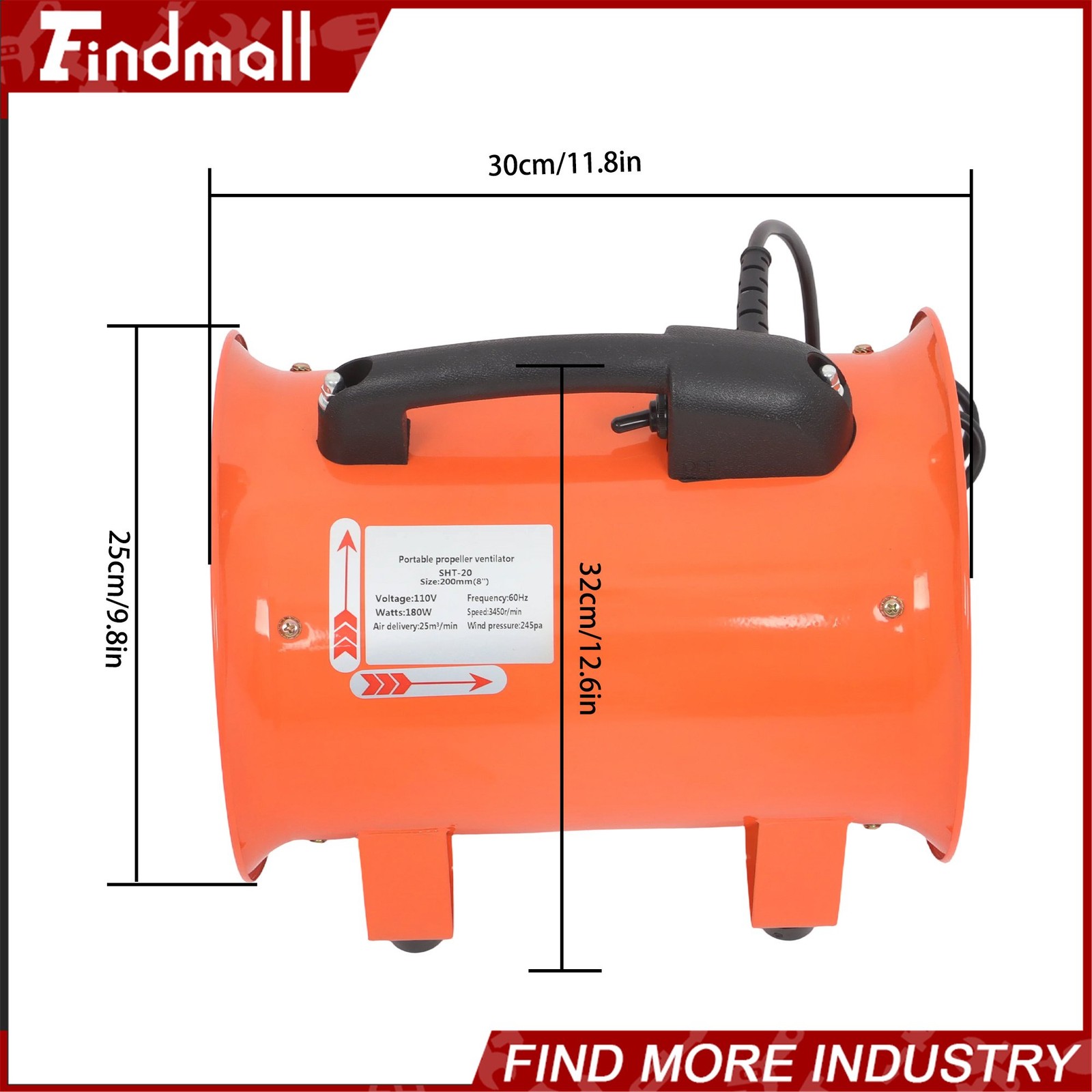 Findmall 8 Inch Portable Blower Fan 180W 900CFM 3450RPM with 33 Ft Duct Hose