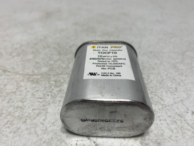 Titan Pro TOCF10 Motor Run Capacitor 10 MFD 440/370V Oval