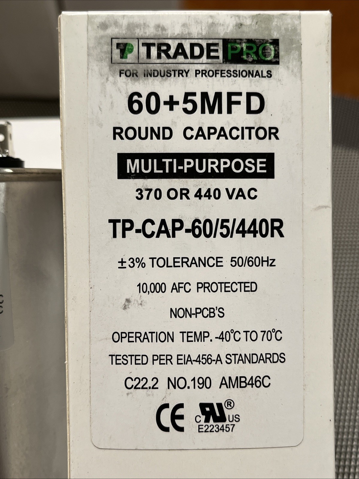 TradePro 60+5 MFD 370/440V Run Capacitor TP-CAP-60/5/440R PROFESSIONAL GRADE